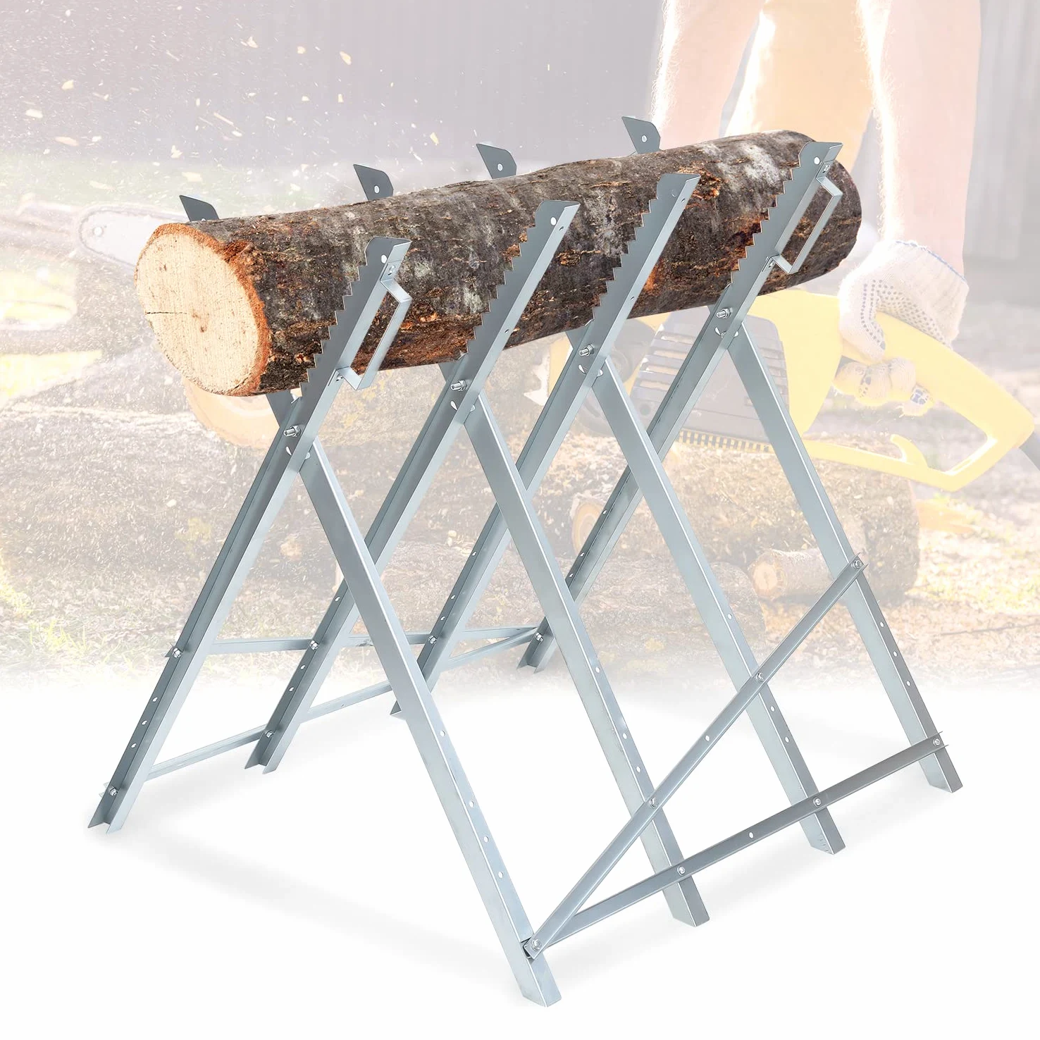 Cavalletto per segatura pieghevole, supporto per segatura, 81 x 80 x 80 cm, supporto per sega per segatura del legno con capacità di 150 kg, cavalletto per motosega per lavori di segatura del