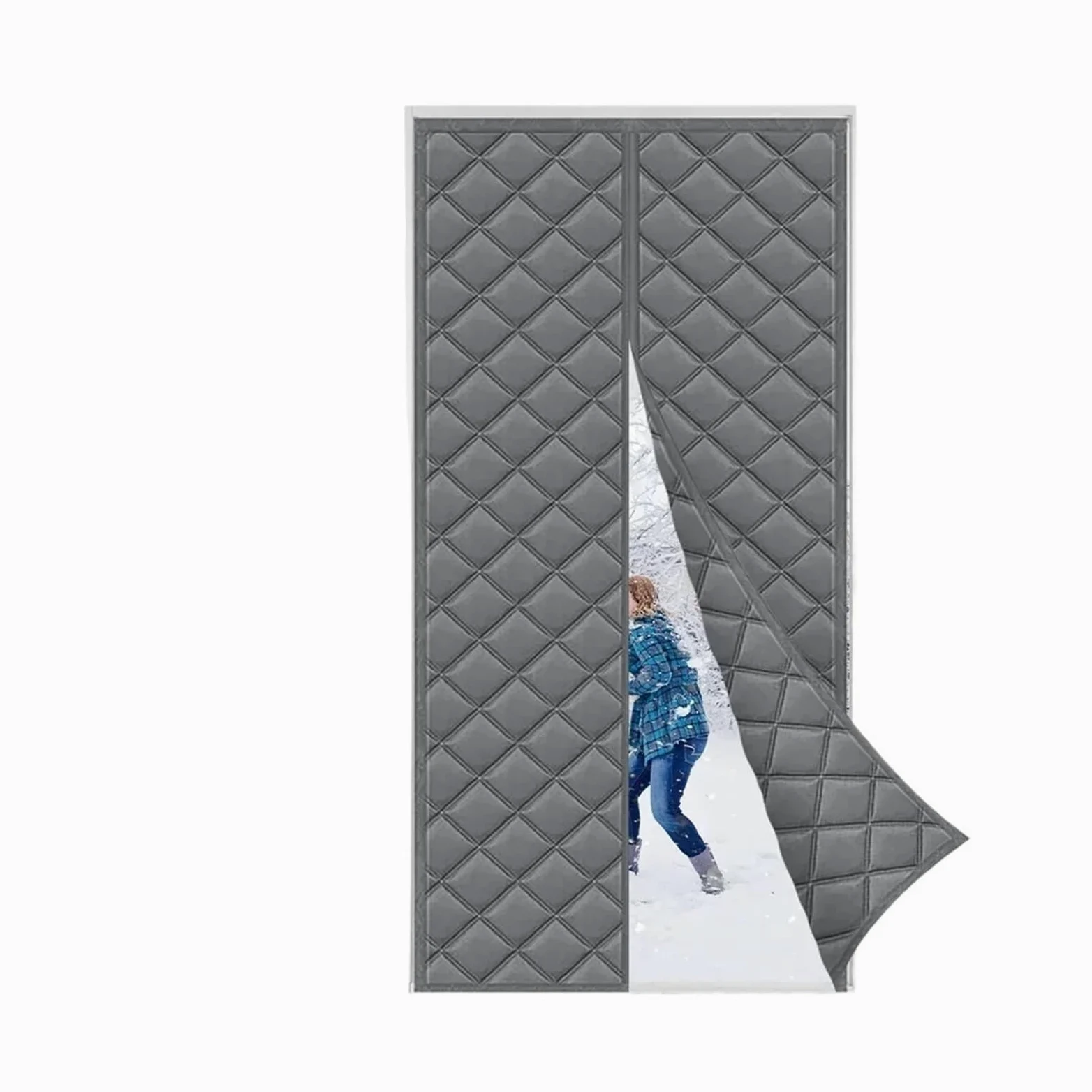 Tenda per porta invernale Tenda for porta in cotone invernale addensato caldo e resistente al freddo Isolamento termico magnetico acustico for antivento 1,5 cm(Grey,95X205CM)