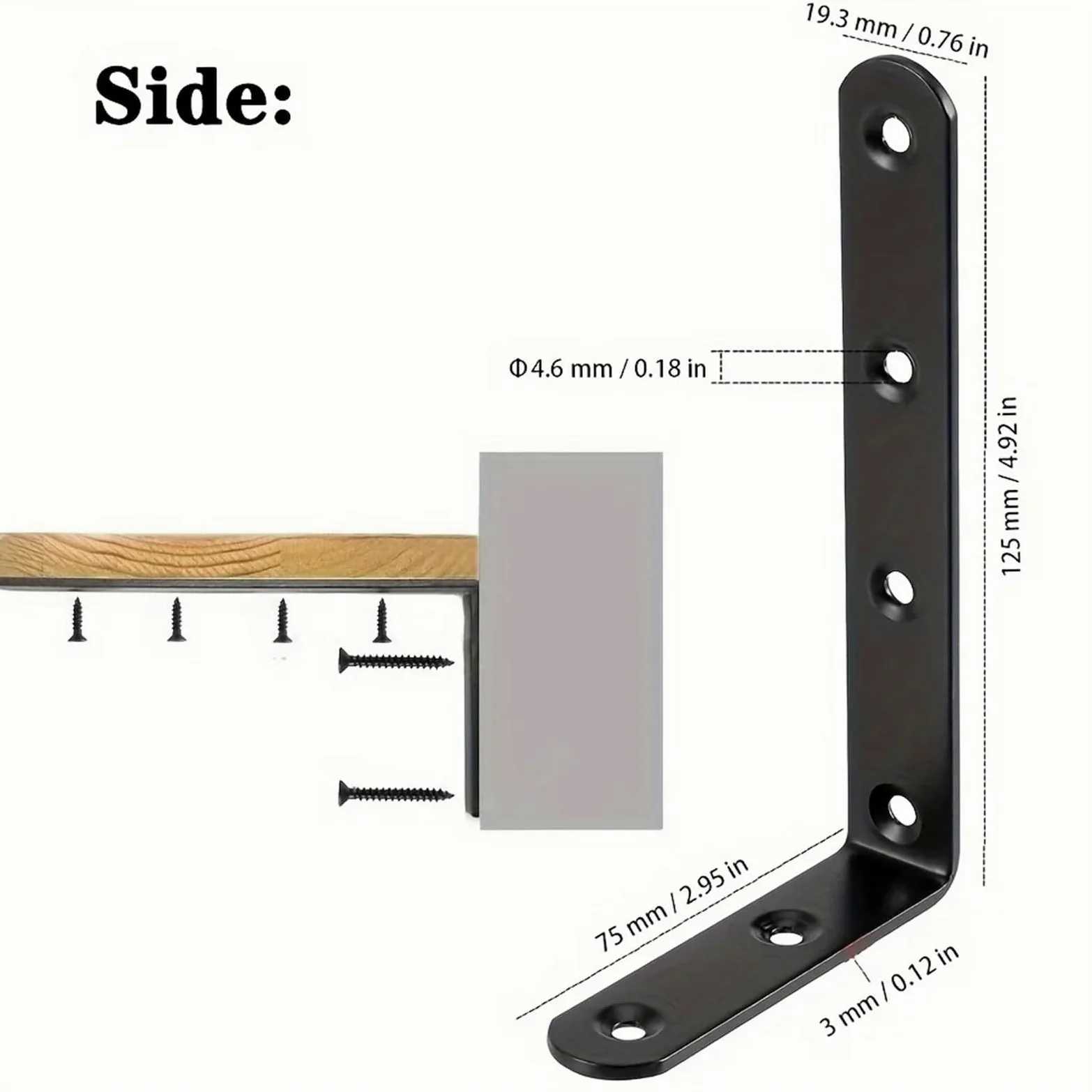 Staffe A L Supporto angolare in acciaio nero for impieghi gravosi da 5"x3" for mobili, scaffalature e finiture di(4pcs)