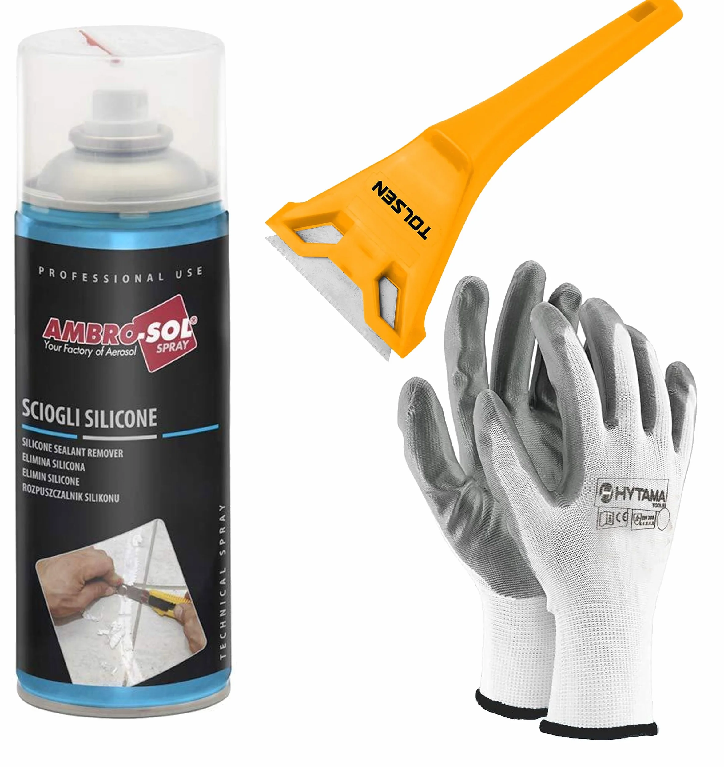 Spray Rimuovi Silicone 400 ml con Raschietto e Guanti Nitrile