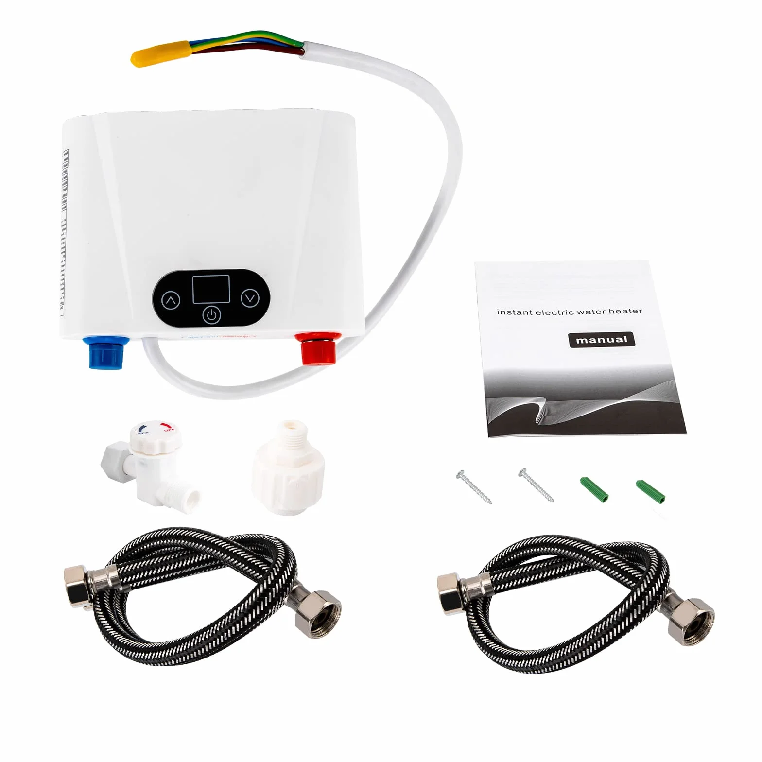 Scaldacqua istantanea da cucina [5,5 KW/220 V] compatto scaldabagno sotto tavolo – con display touch, termostato da 30 – 55 °C e IPX4 (bianco, montaggio a parete) per lavelli, bagno/bar