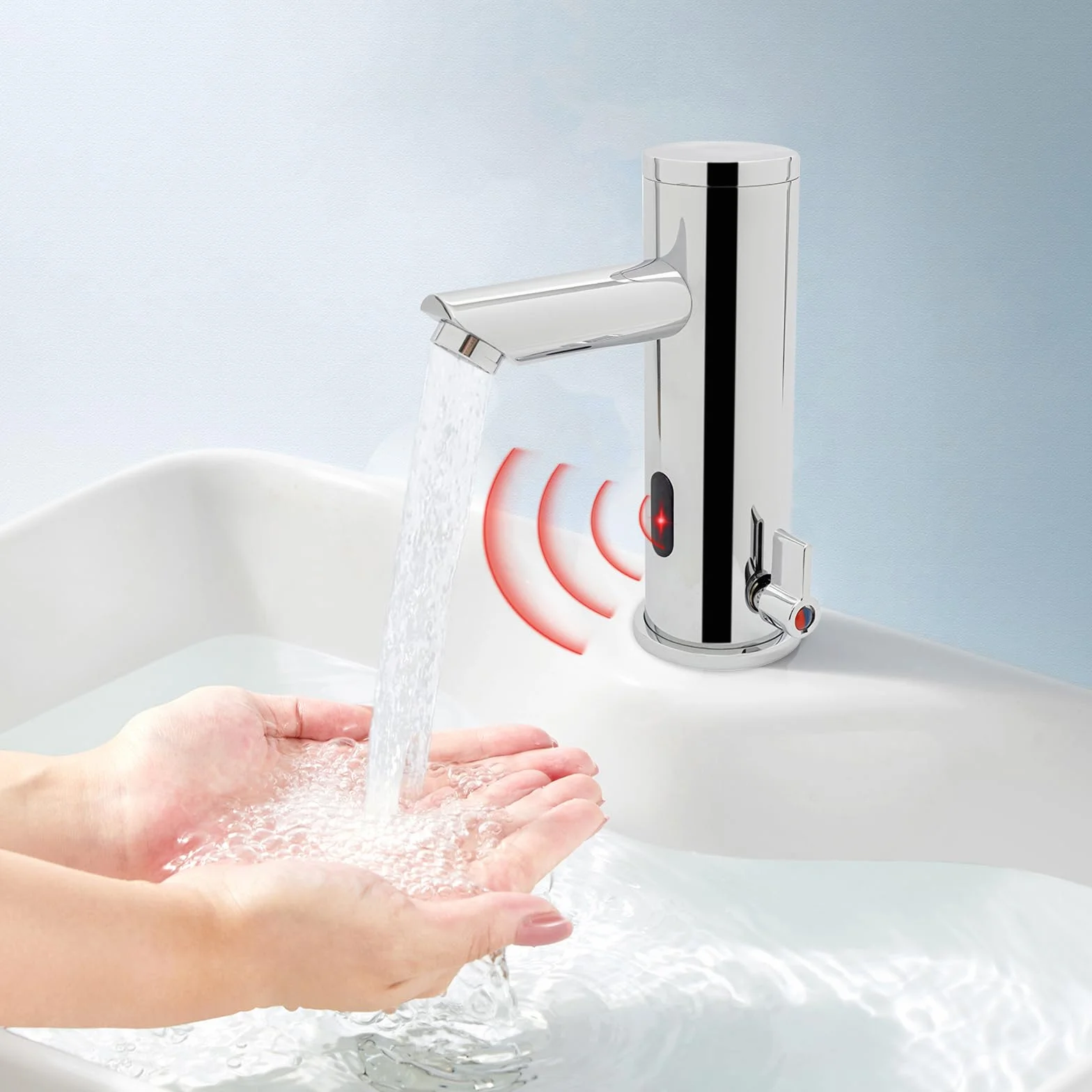 Rubinetto automatico a infrarossi in ottone e acciaio inox, altezza 18,1 cm, a batteria