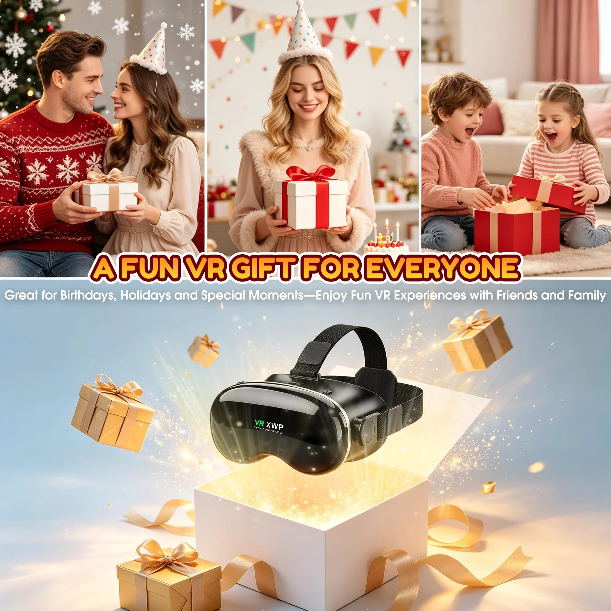 XWP Visore VR, Occhiali Per Realtà Virtuale 3D Per Smartphone, Compatibile Con iPhone & Android (4.7–7.0"), Con Lenti HD, Per Apprendimento, Giochi E Film, Regalo Di Compleanno Per Bambini E Famiglia