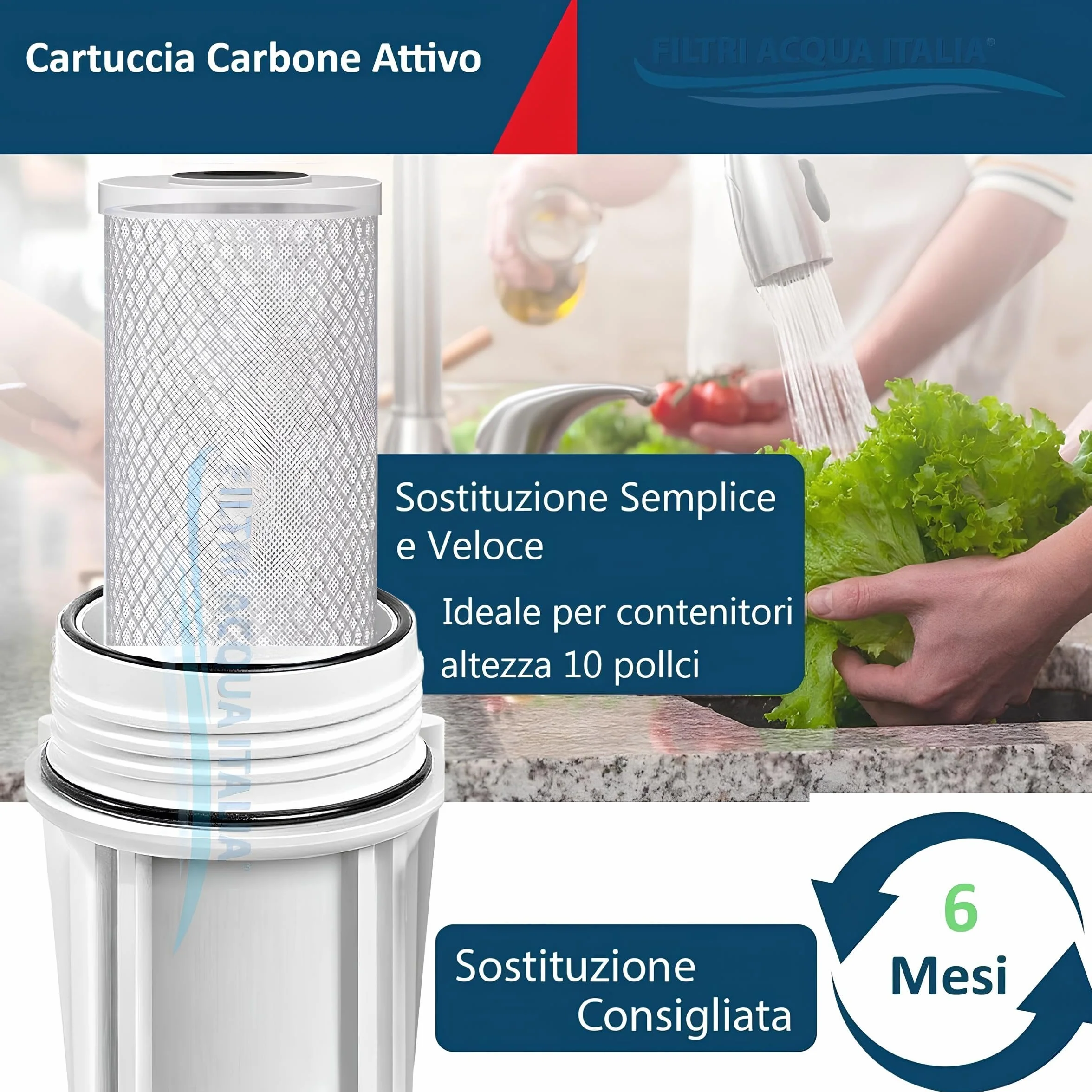 Cartuccia Carbon Block 5 Micron 10 Pollici CTO Filtro a carbone attivo per osmosi inversa Set 3 Pz. Filtri Acqua Italia®