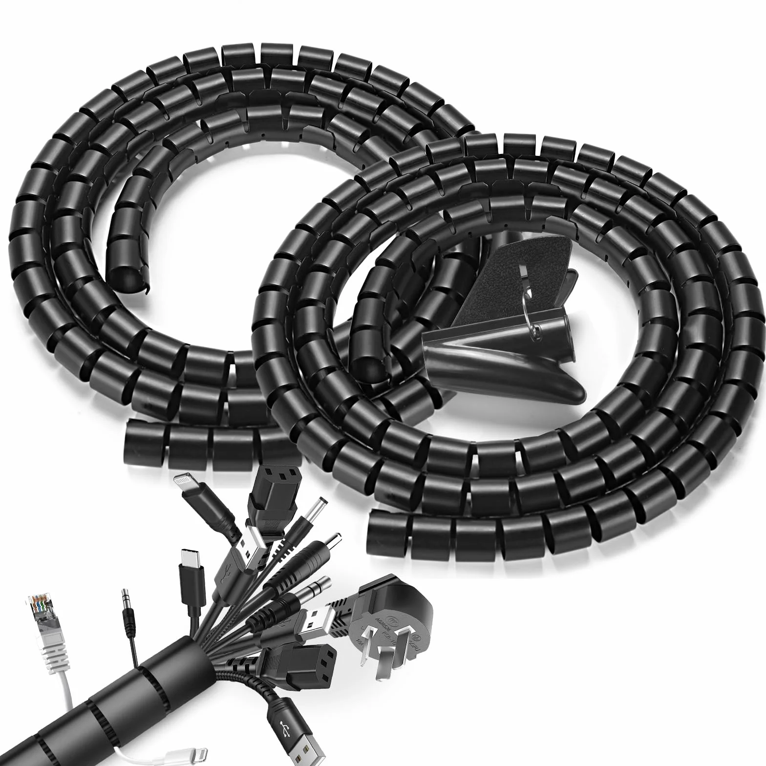 Romon Raccoglicavi Spiralato 22mm 1.5M Flessibile Copri Cavi Elettrici TV Computer Ufficio Casa Auto Nero