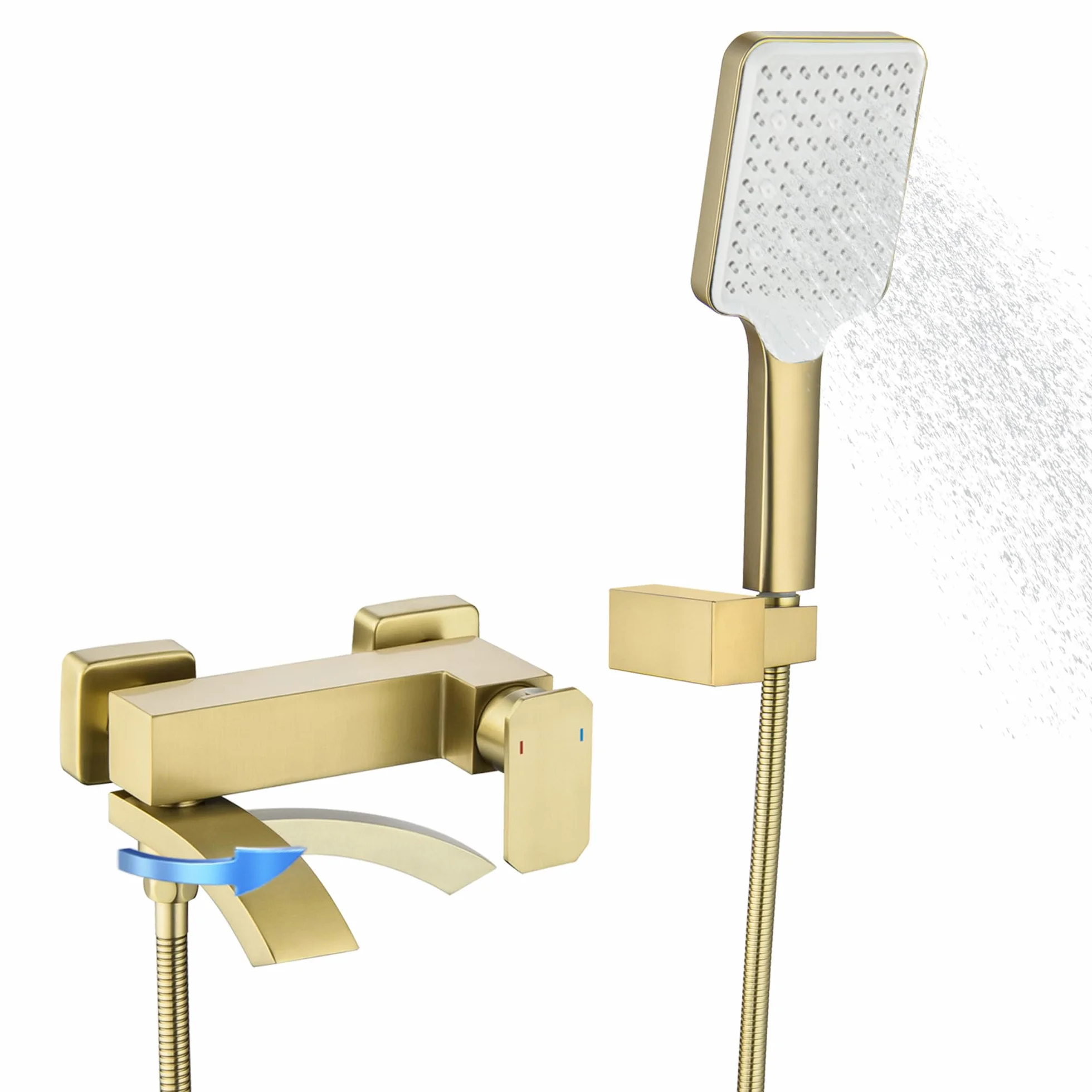 Rubinetto per vasca da bagno oro spazzolato con doccetta grande e beccuccio girevole 90° 3 funzioni