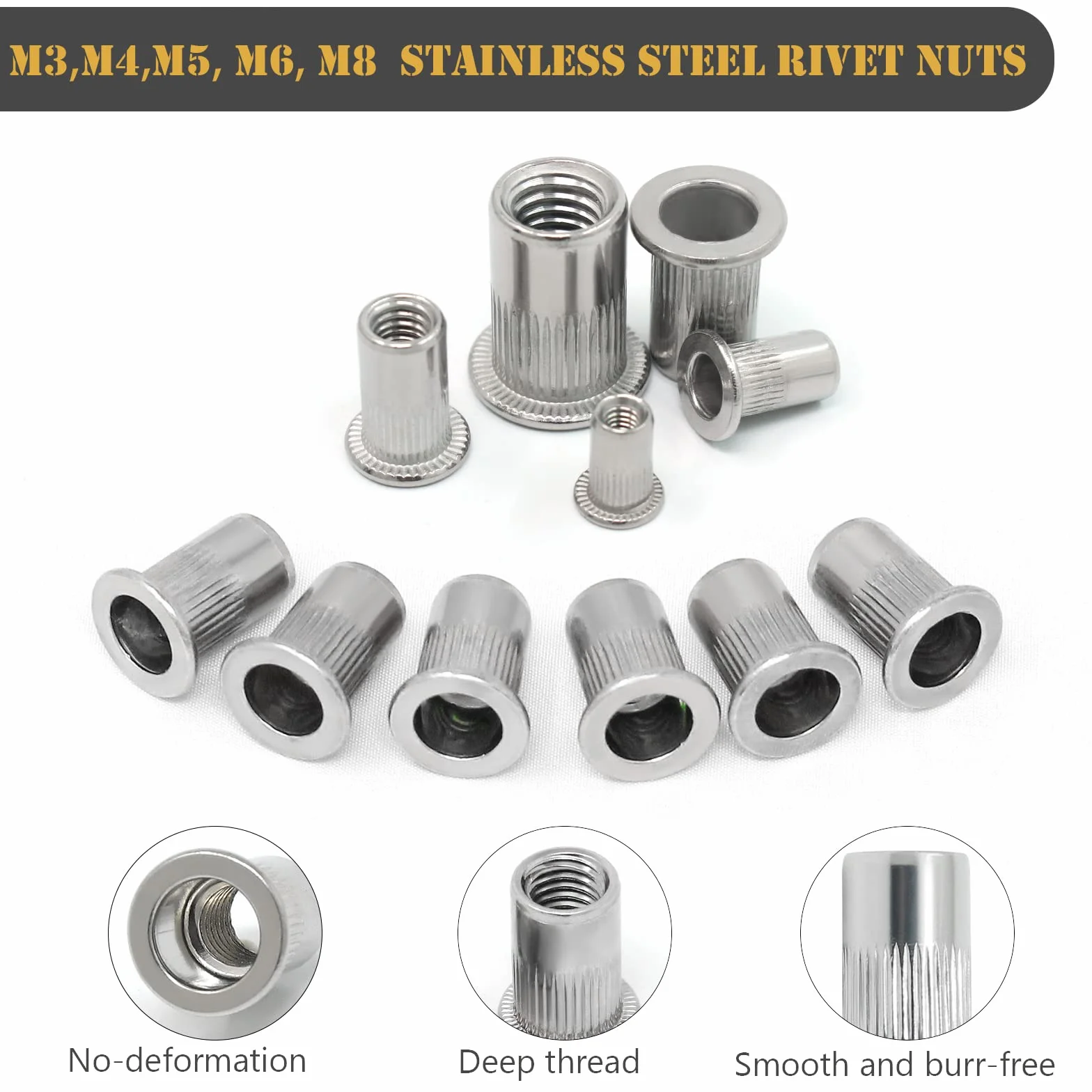 Rivetti filettati in acciaio inox 304 M3 M4 M5 M6 M8, Rive Nutsert Cap 150 pezzi