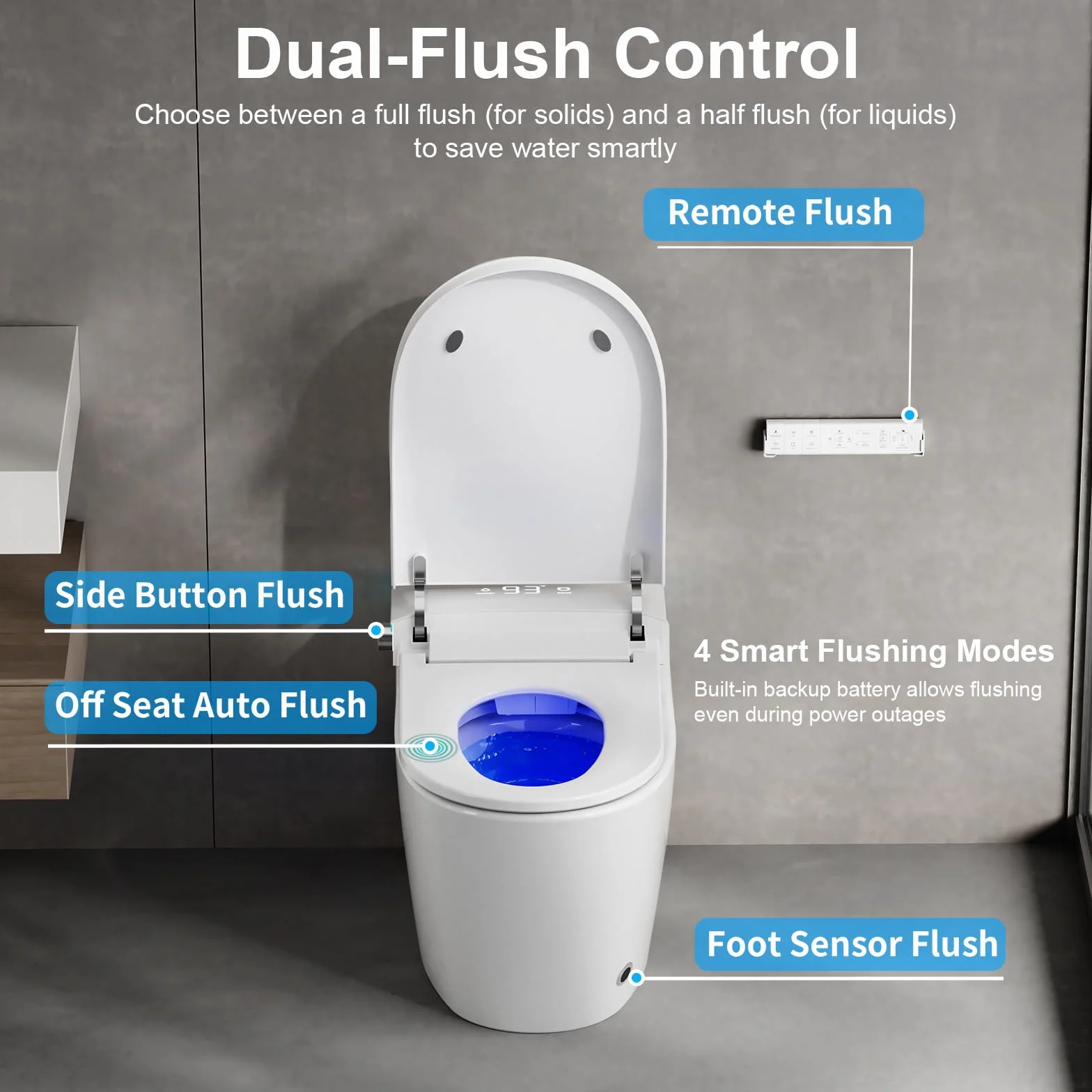 WC intelligente con bidet integrato, sedile riscaldato, luce notturna, soft-close automatico, UV-C, monopezzo