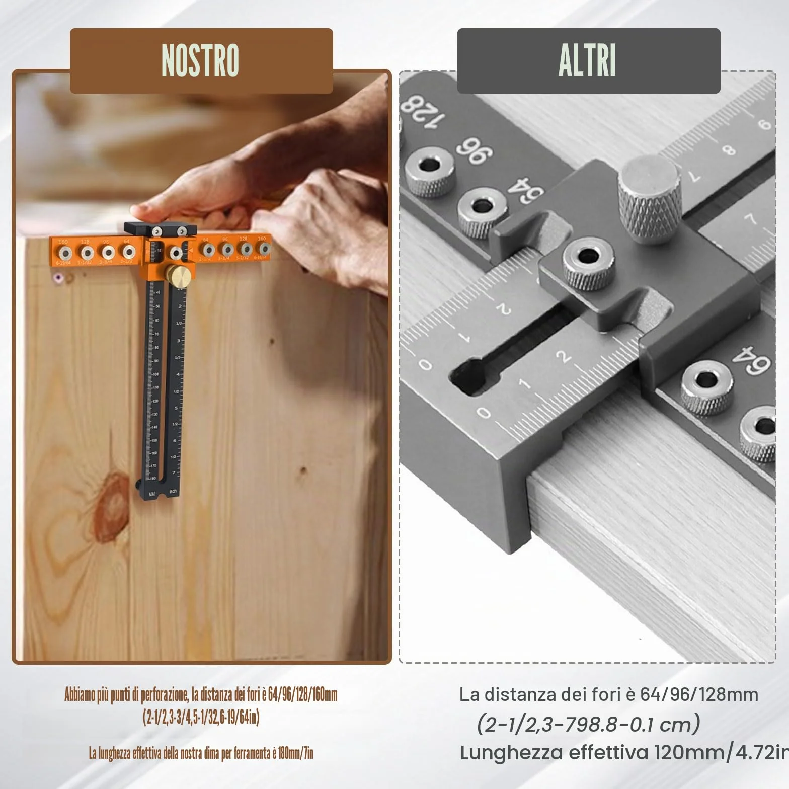 Jig per Ferramenta di Armadio, Modello di Altezza Regolabile in Lega di Alluminio con Guida per Trapano, Distanza Fori 64/96/128/160 mm