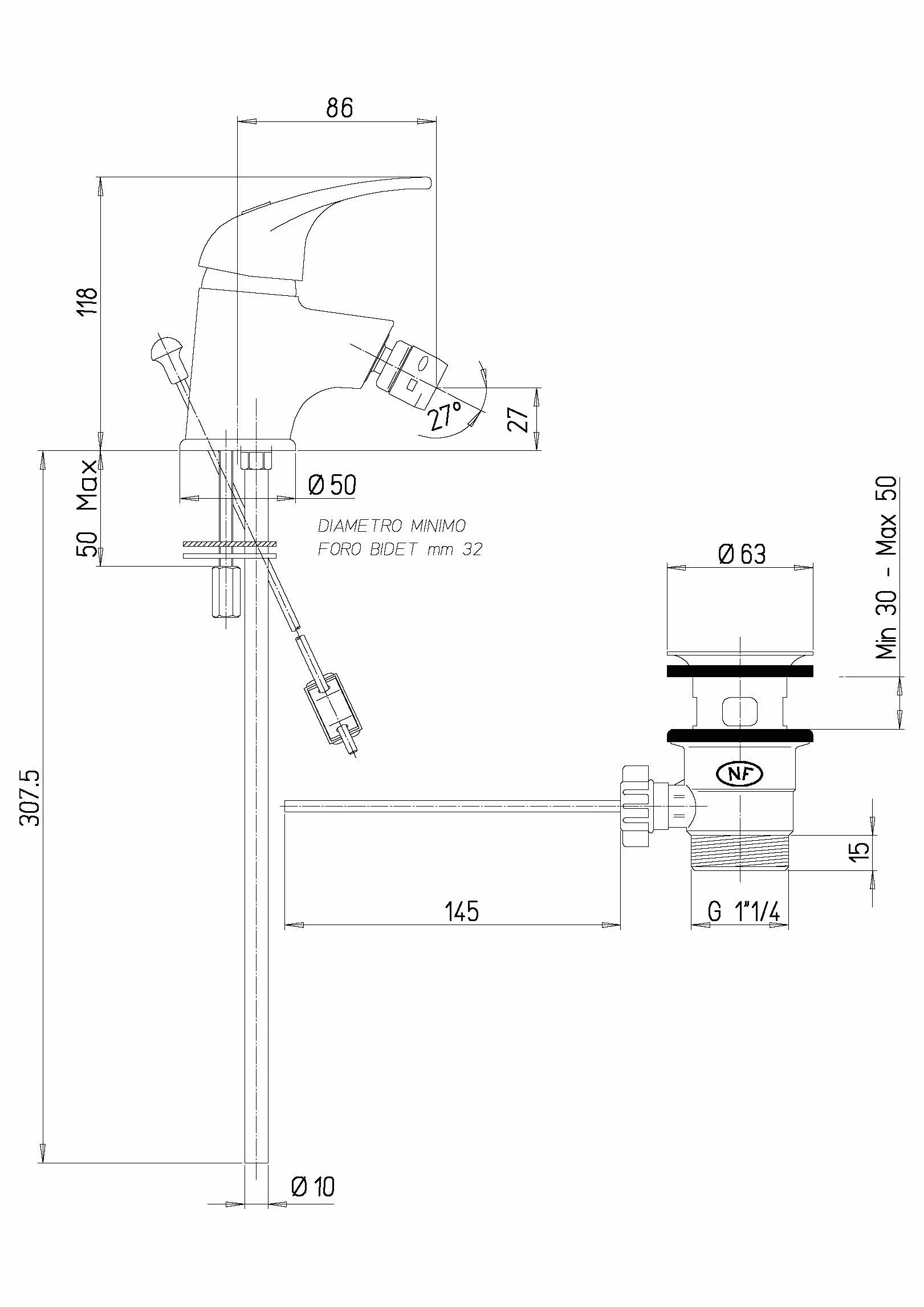 Rubinetto Miscelatore Per Bidet Monocomando Cromato Kiamami Valentina