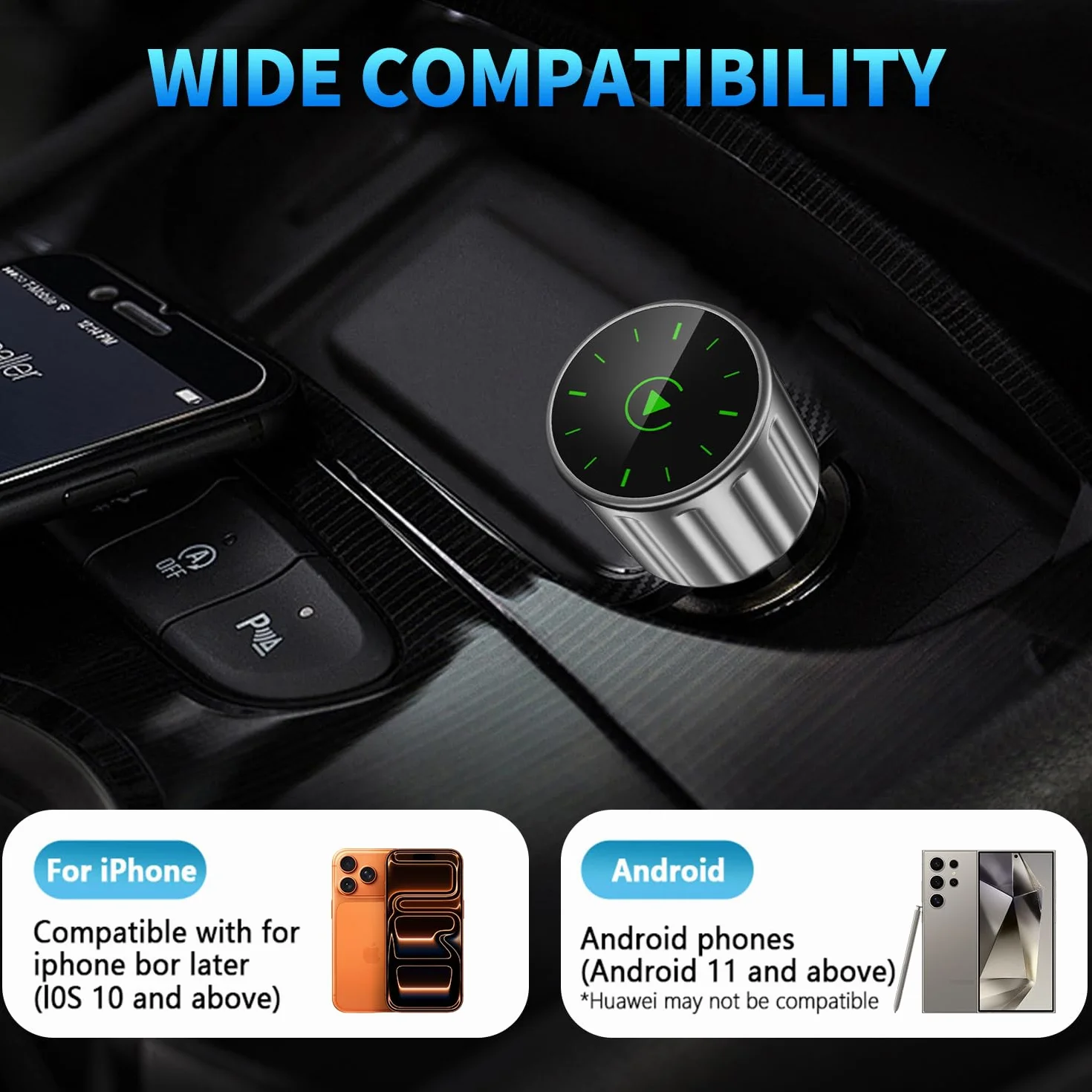 Adattatore 2 In 1 Wireless Carplay E Android Auto,Converte Da Cablato A Wireless, Connessione Automatica, Plug & Play per auto con CarPlay cablato,Supporta iOS 10+ e Android 11+ (Grigio)