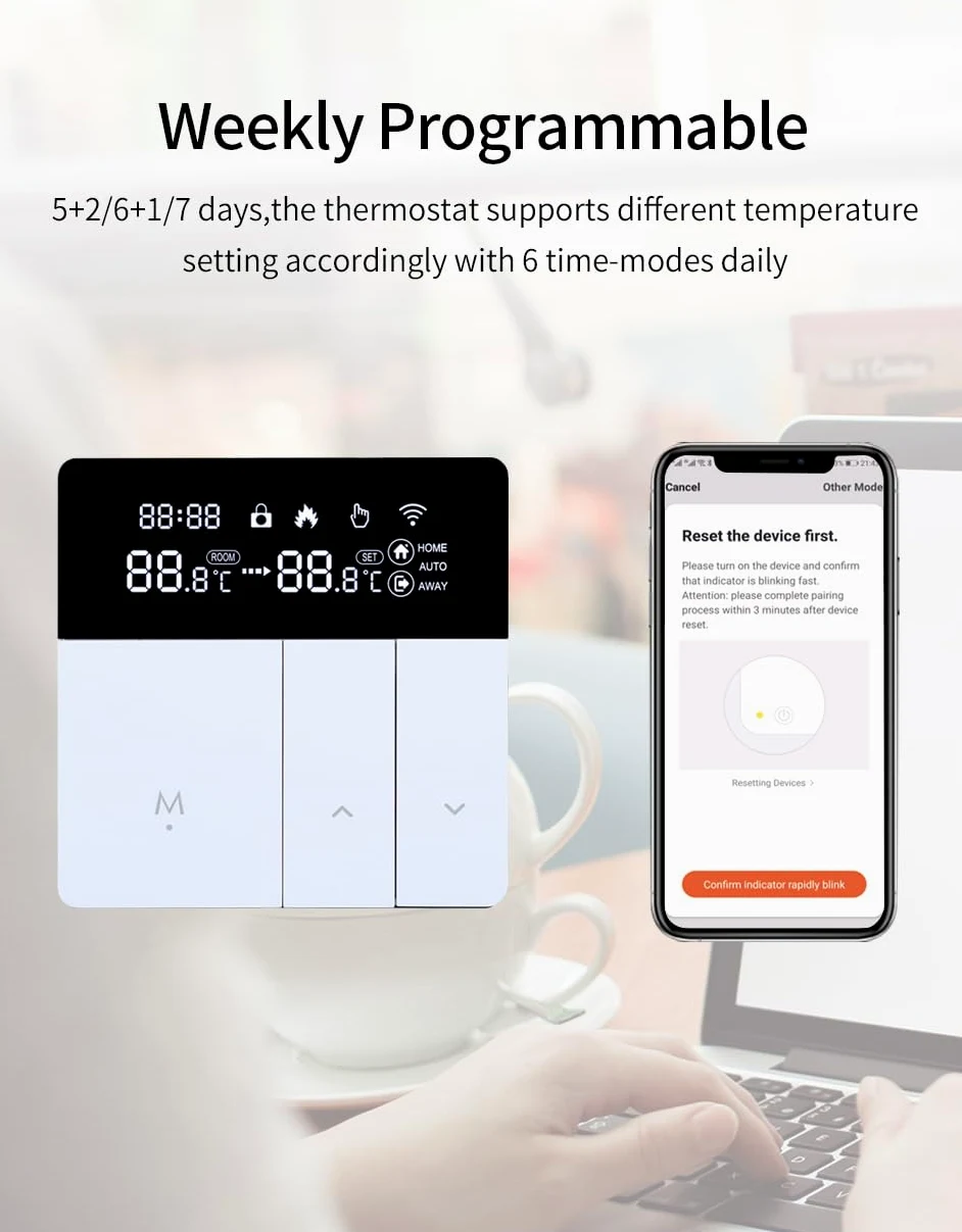 i8 Smart WiFi Termostato con controllo vocale (Alexa/Google) - Termostato interno programmabile, risparmio energetico, telecomando tramite app