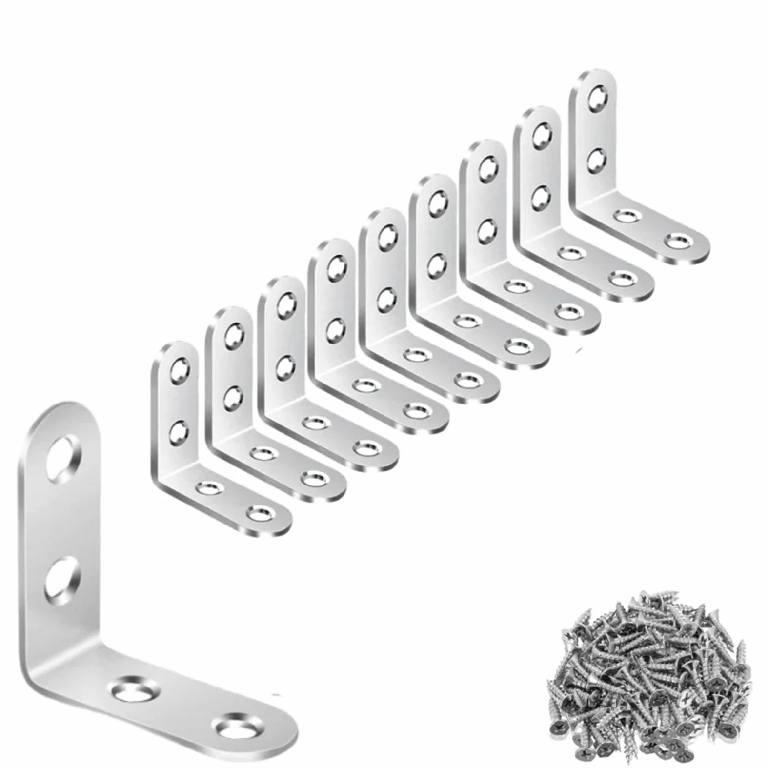 Staffe Angolari Supporto angolare ad angolo retto in acciaio inossidabile nero con vite for mensole, mobili in legno, sedie, cassetti, armadietti(L-Silver 40X40 10pcs)