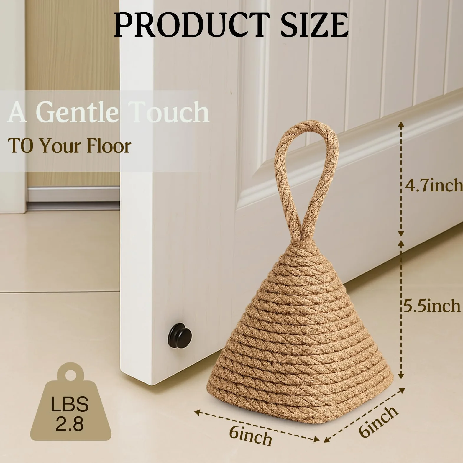 2 fermaporta naturali da 1,3 kg, decorativi con manico, in corda di canapa fatti a mano, fermaporta per finestra, camera da letto, soggiorno, fermalibri, rustico, decorazione per la casa