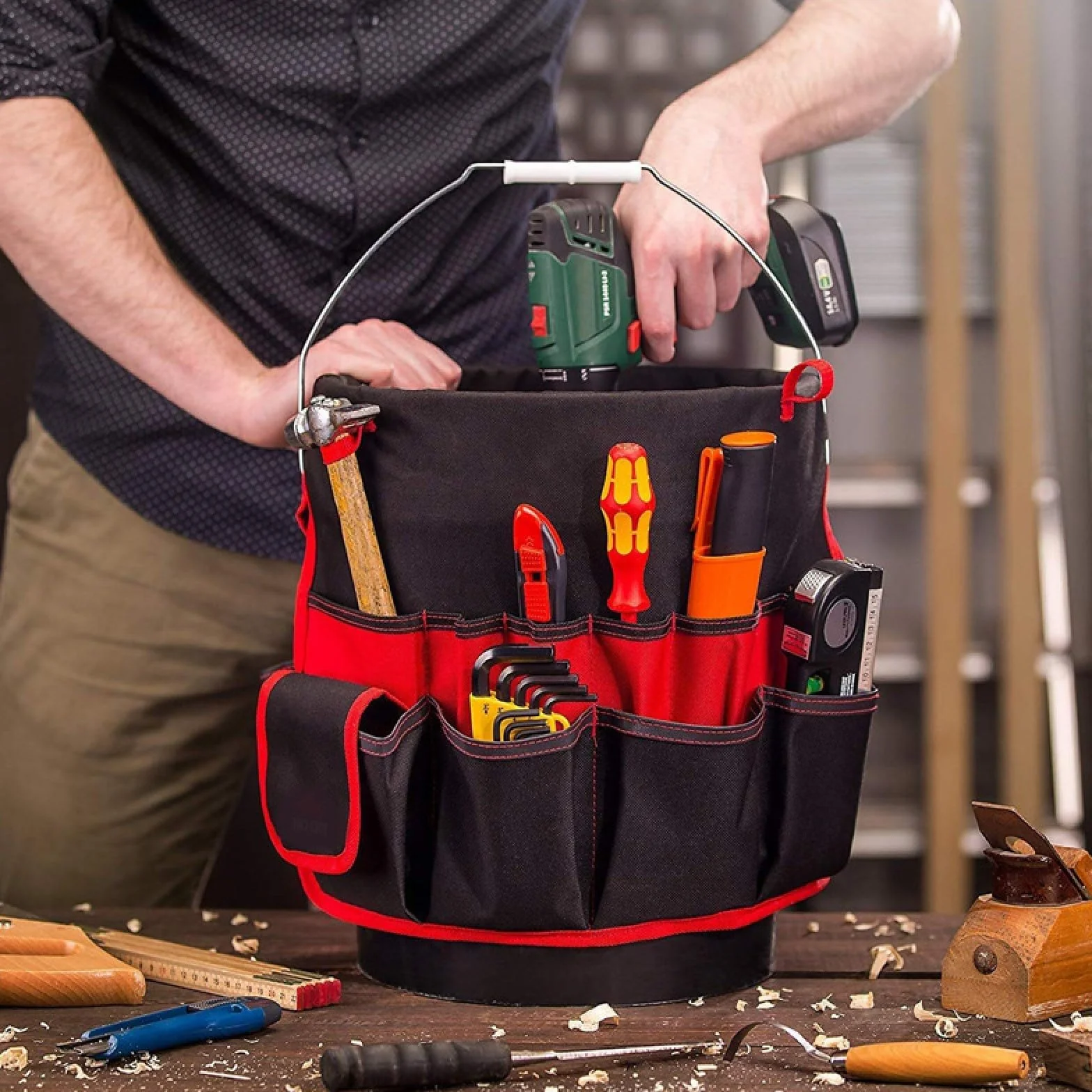 Secchiello per Attrezzi Borsa, Utensili Secchio Organizer, Secchio Tela Porta Utensile e Organizzatore, Organizer per Attrezzi Secchio per Attrezzi, Borsa Porta Attrezzi, Custodia per elettricista
