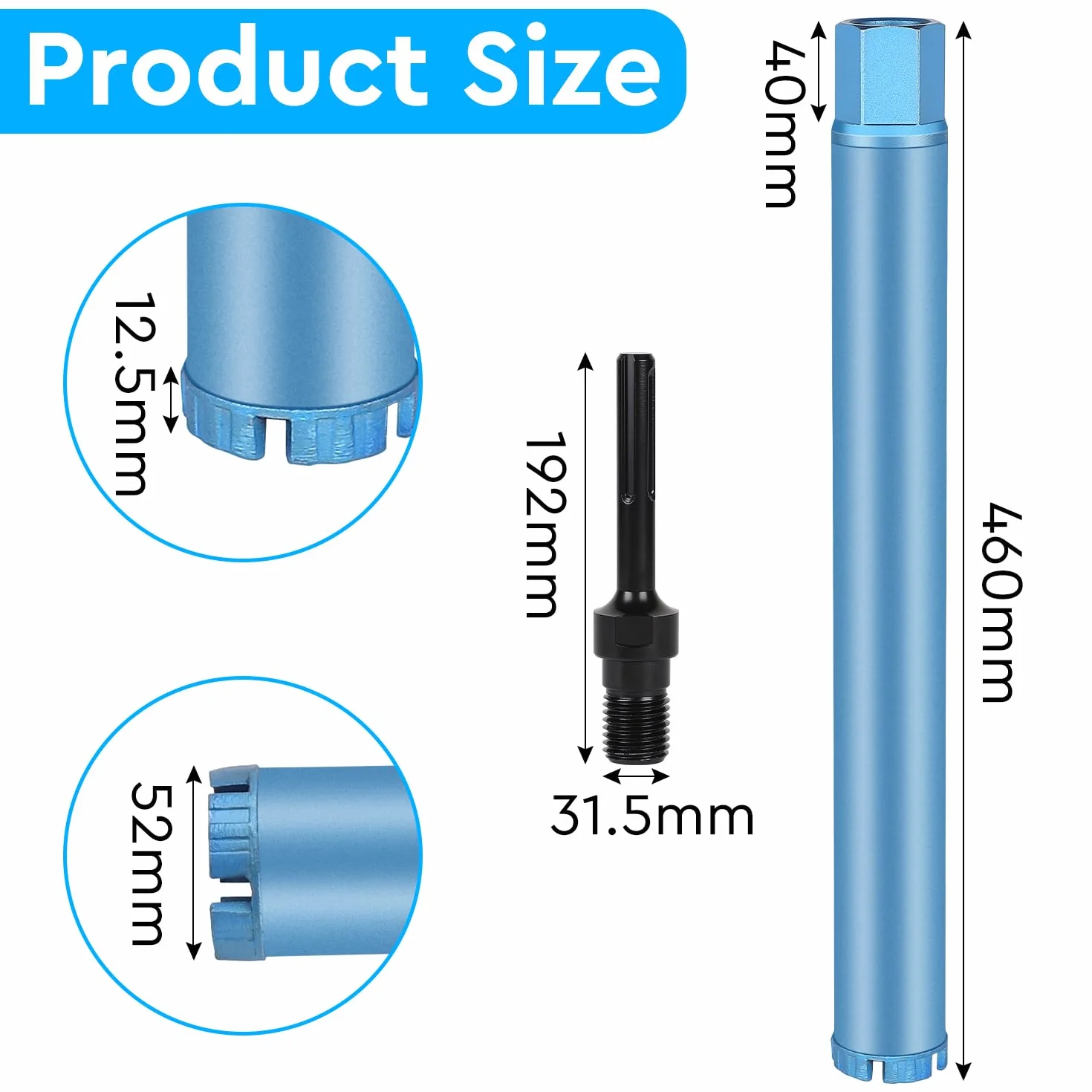 CPROSP Corona Diamantata Ø 52mm L 460mm, Adattatore SDS MAX 1 1/4" UNC, Carotatrice per Calcestruzzo
