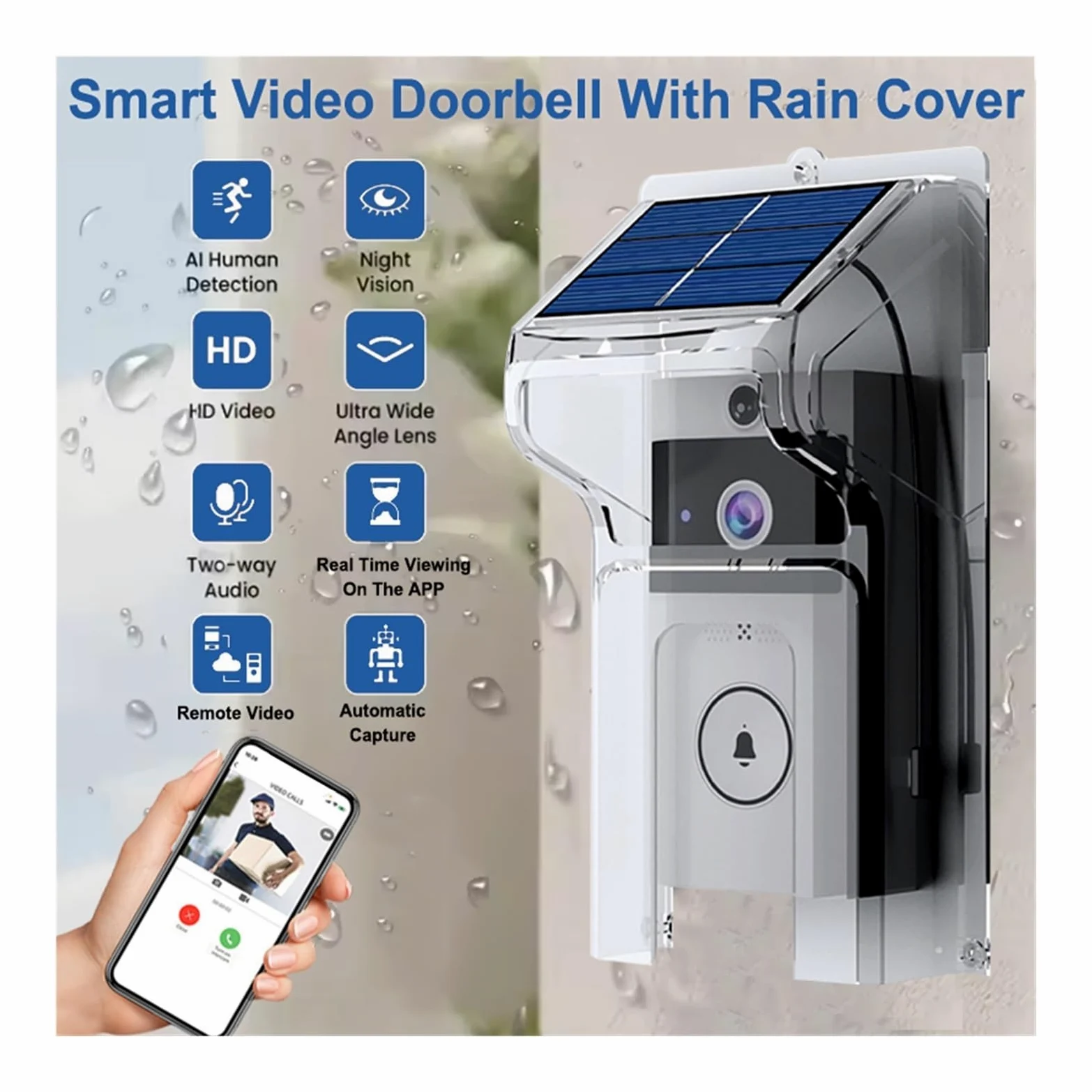 Campanello Senza Fili Esterno Impermeabile con Telecamera di Copertura(Doorbell with Cover)