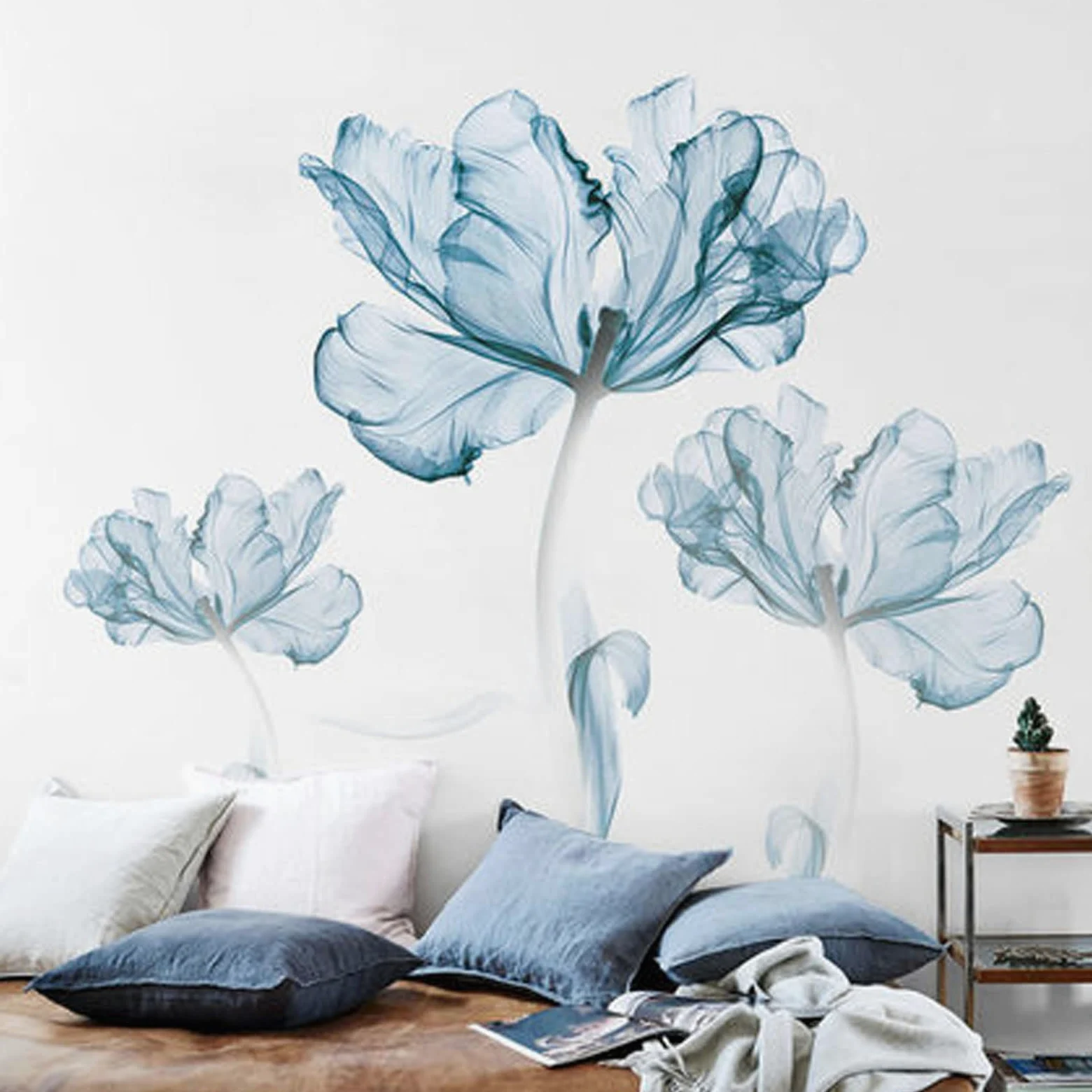 esmen Adesivo da Parete Decalcomanie da Muro con Fiori 3D Blu Chiaro, Fai da Te, in Vinile, Arte murale, Creativa, Rimovibile, Staccabile e incollabile, per Camera da Letto, Ufficio, Soggiorno
