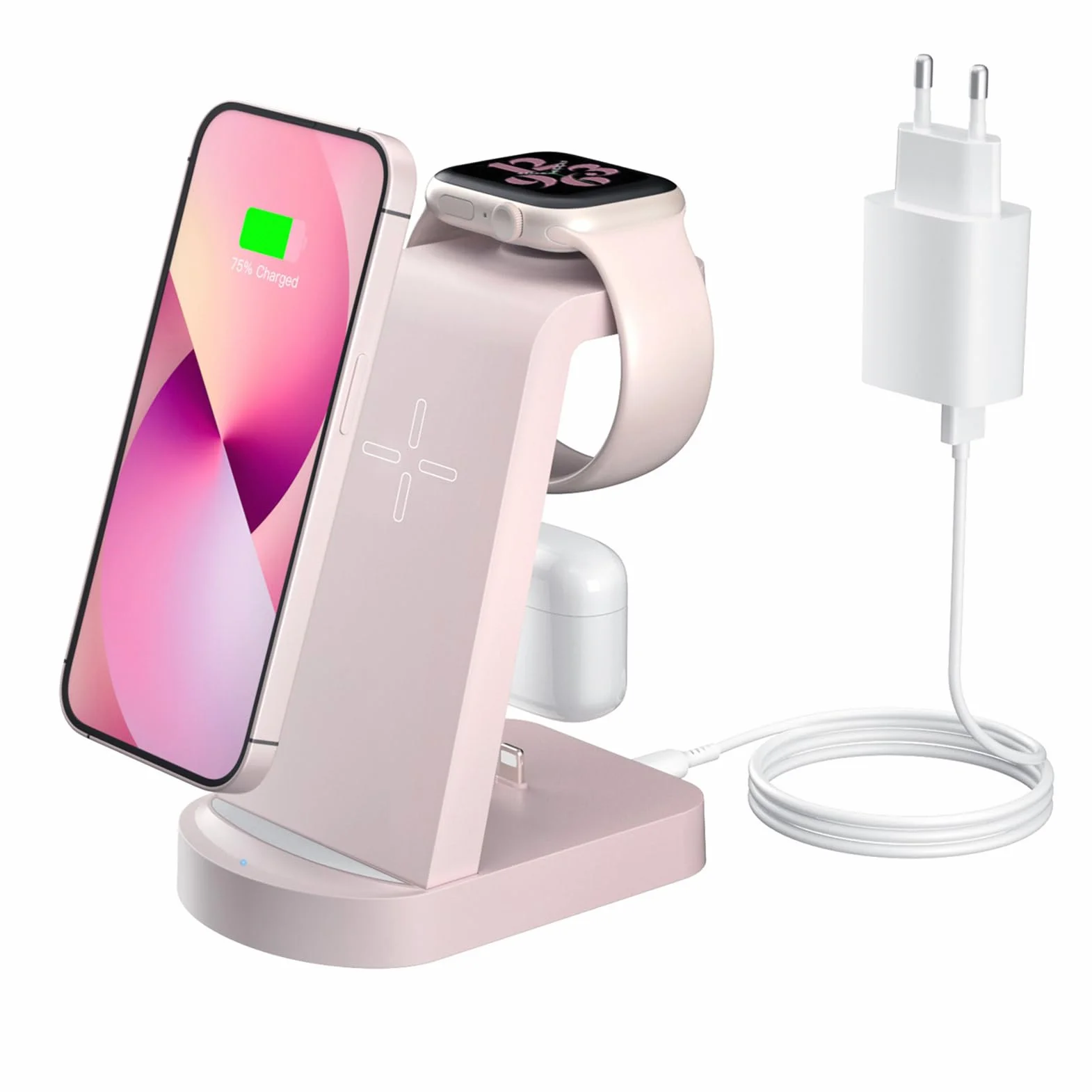 3 in 1 Caricatore Wireless,INNISTO 3 In 1 ricarica wireless station Compatibile Con i phone 15 14 13 12 11 Pro Max/Xs/Xr/X,Caricatore Apple Watch Ultra 9 8 7 6 5 4 3 2 SE,Airpods Pro/3/2/1 Rosa