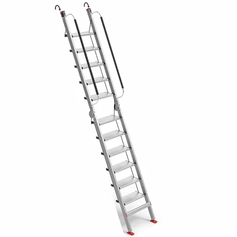 Scala pieghevole in alluminio con gancio per una maggiore sicurezza, ideale per tetto, garage, pozzo finestra e accesso al letto alto, 11 gradini h-320 cm/10,5 piedi