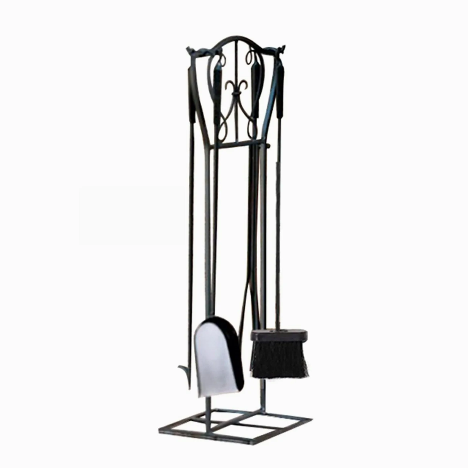 Set di 5 Attrezzi per Camino, Set di Accessori per Camino in Ferro Vintage con attizzatoio, Pinza, Pala, Spazzola, Base, Nero