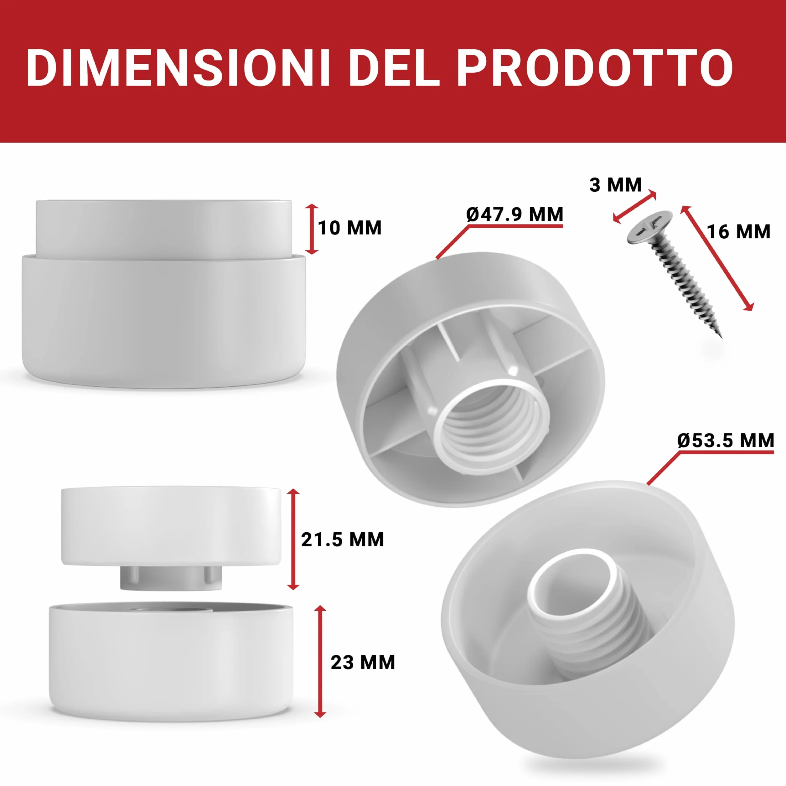 Piedini per Mobili Regolabili LouMaxx Ø 55,5 mm Bianchi Set da 8