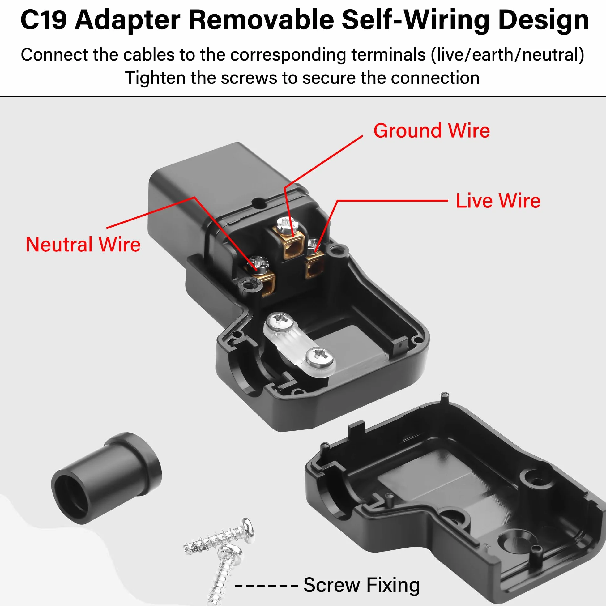 Adattatore CA ad angolo retto IEC320 C19,16 A/250 V C19 staccabile connettore fai da te C19,90 gradi C19 PDU per strisce di alimentazione UPS (C19)