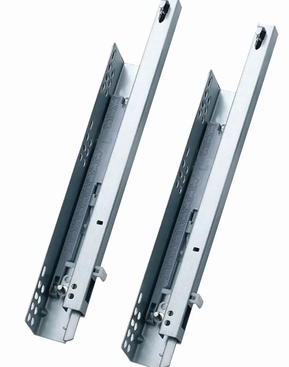 Guide per cassetti in Metallo, Confezione da 2 Guide for cassetti sottotop a Estrazione Totale, Chiusura Ammortizzata, Argento, 10-20 Pollici, 100 kg(500mm/20in)