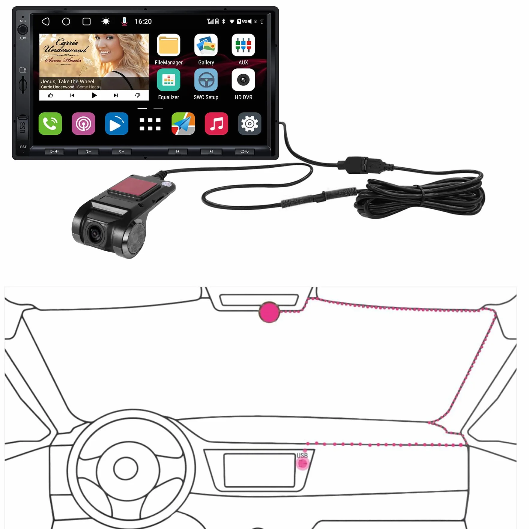 ATOTO AC-44P2 1080P USB DVR Videocamera sul cruscotto - Sensore Sony per immagini di alta qualità -Compatibile con le serie ATOTO A5,A6,S8 e P9. Non compatibile con la serie F7/P5/P8/X10