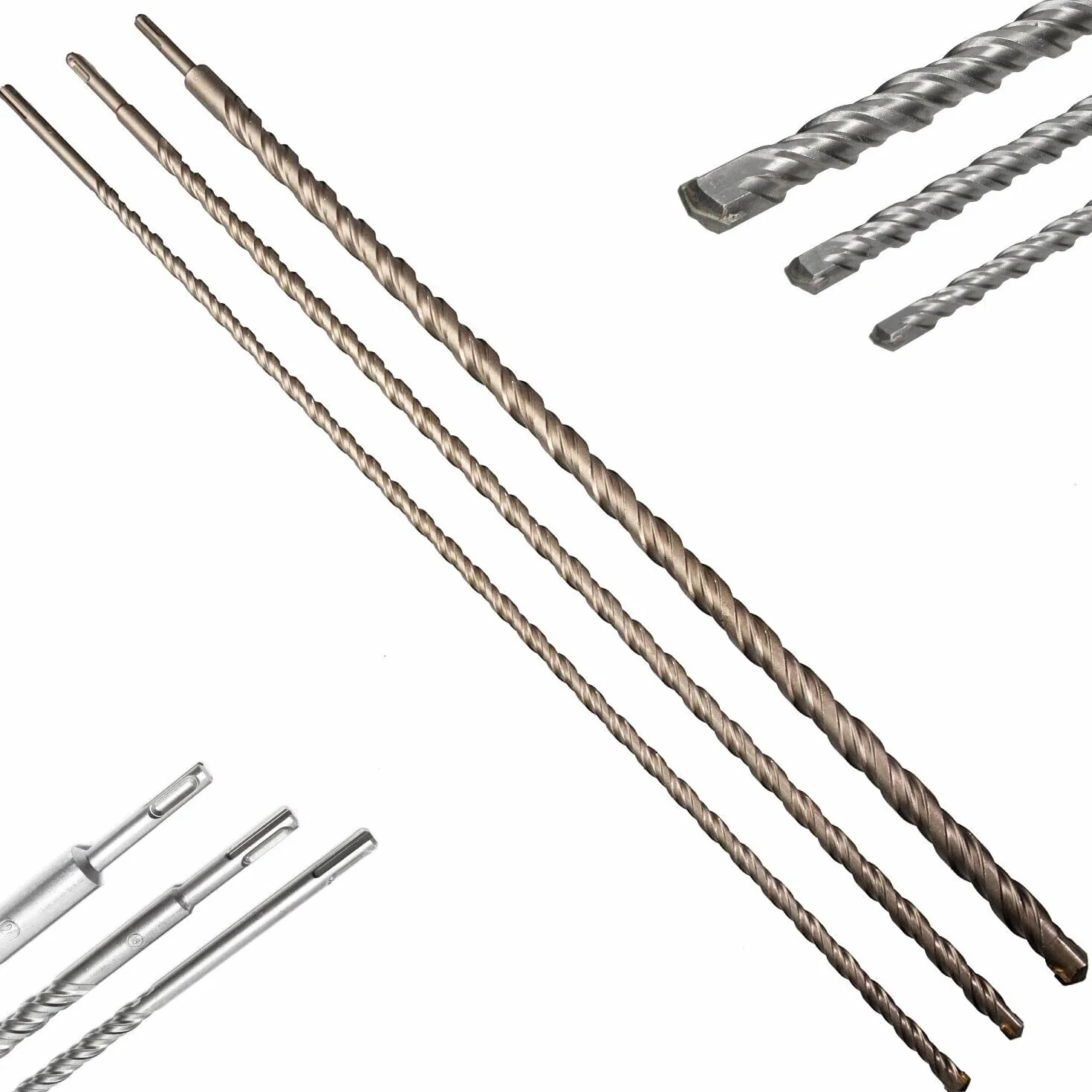 Punte SDS Plus Lunghe 100 cm Ø 12 16 24 mm – Set 3 Punte per Trapano Tassellatore e Demolitore