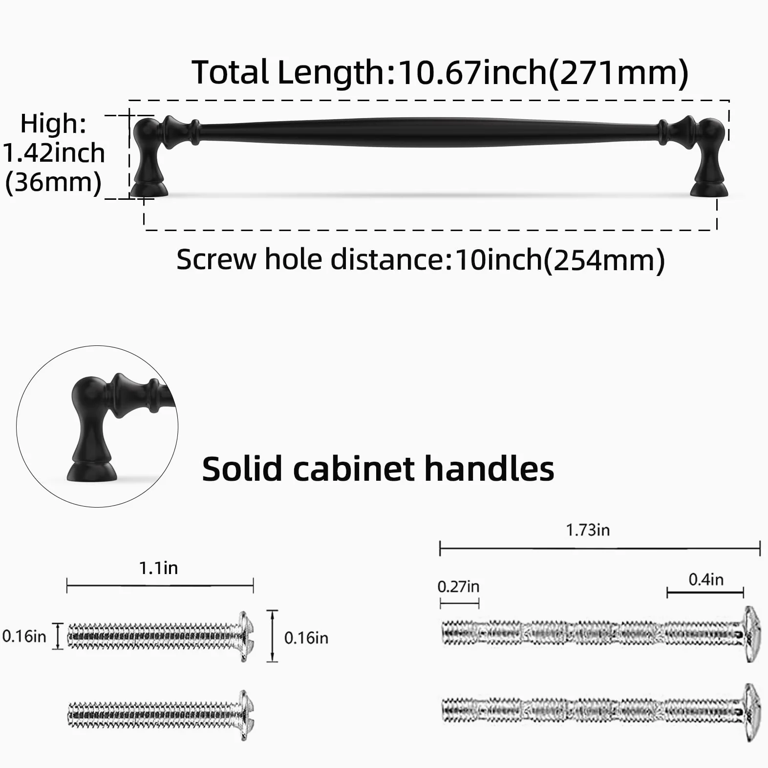Confezione da 6 maniglie nere da 254 mm, per armadietti da cucina, armadietti, cassetti, credenze, credenze