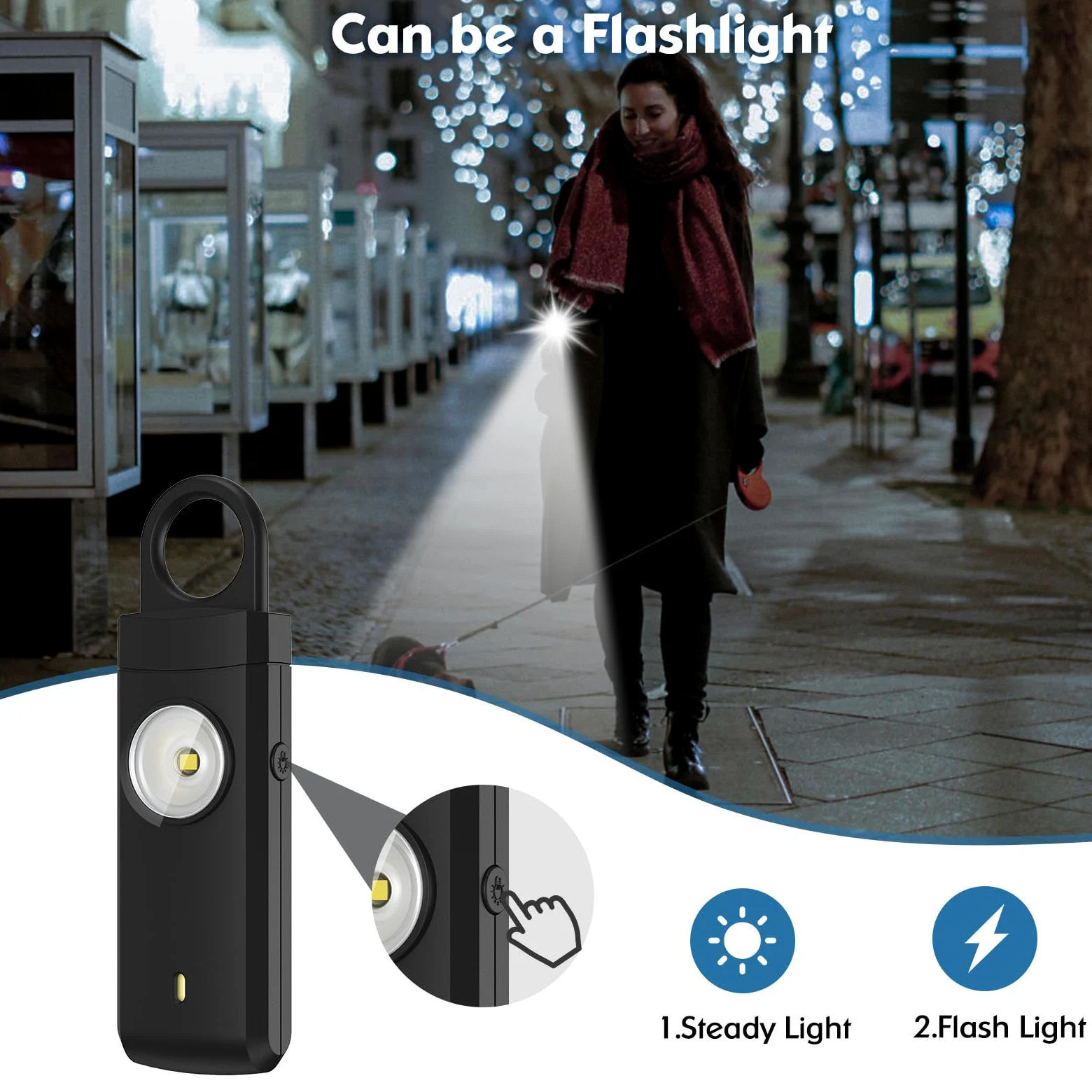 Allarme personale ricaricabile per donne, regalo di Natale e compleanno per donne, figlia, studenti universitari, ragazze, anziani, bambini, sirena, portachiavi di sicurezza, ricarica USB,
