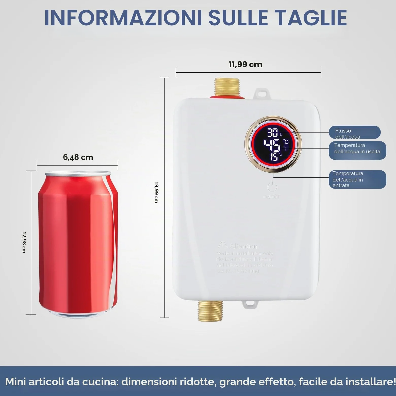 Mini scaldabagno istantaneo, 3500 W, 220 V, mini scaldabagno elettrico con indicatore di temperatura a LED, scaldabagno elettronico per doccia, bagno, cucina