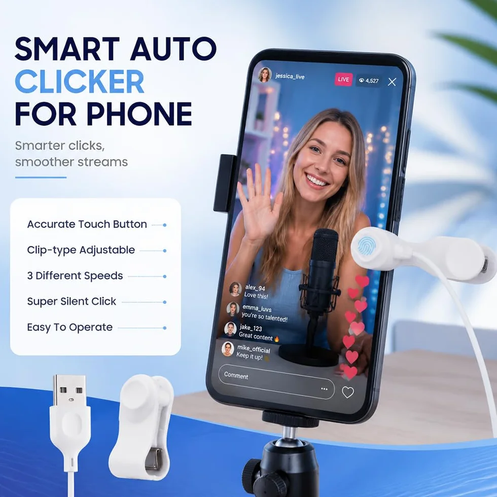 Auto Clicker, 3 Marcia Auto Screen Clicker, Simulazione del Funzionamento delle Dita Autoclicker, Continuous Click Auto Clicker per Telefono, Bianco