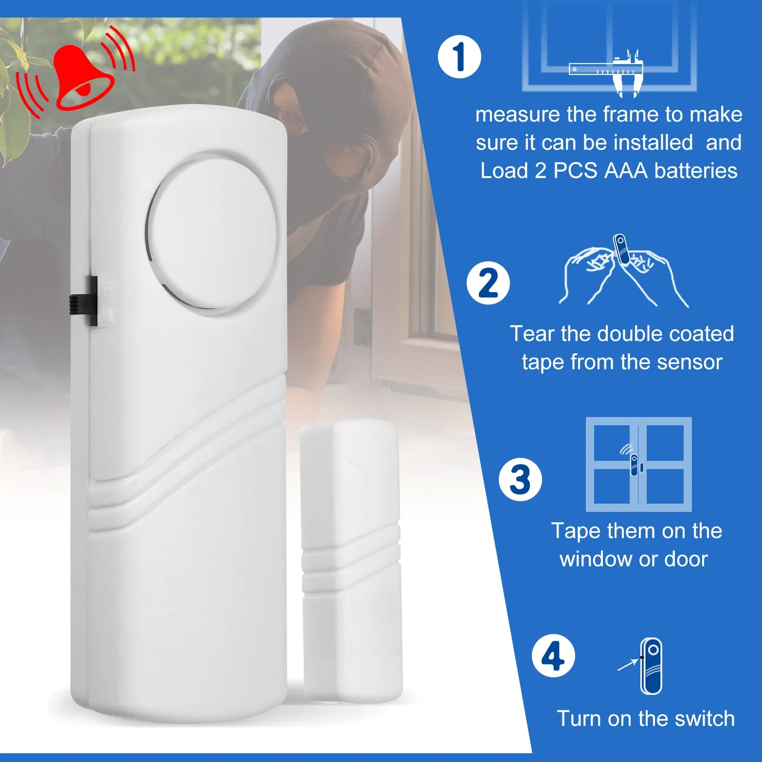 24 allarmi per porte e finestre per la sicurezza domestica allarme di sicurezza per porte e finestre sensori di allarme antifurto antifurto per la sicurezza dei bambini, casa, ufficio, garage,