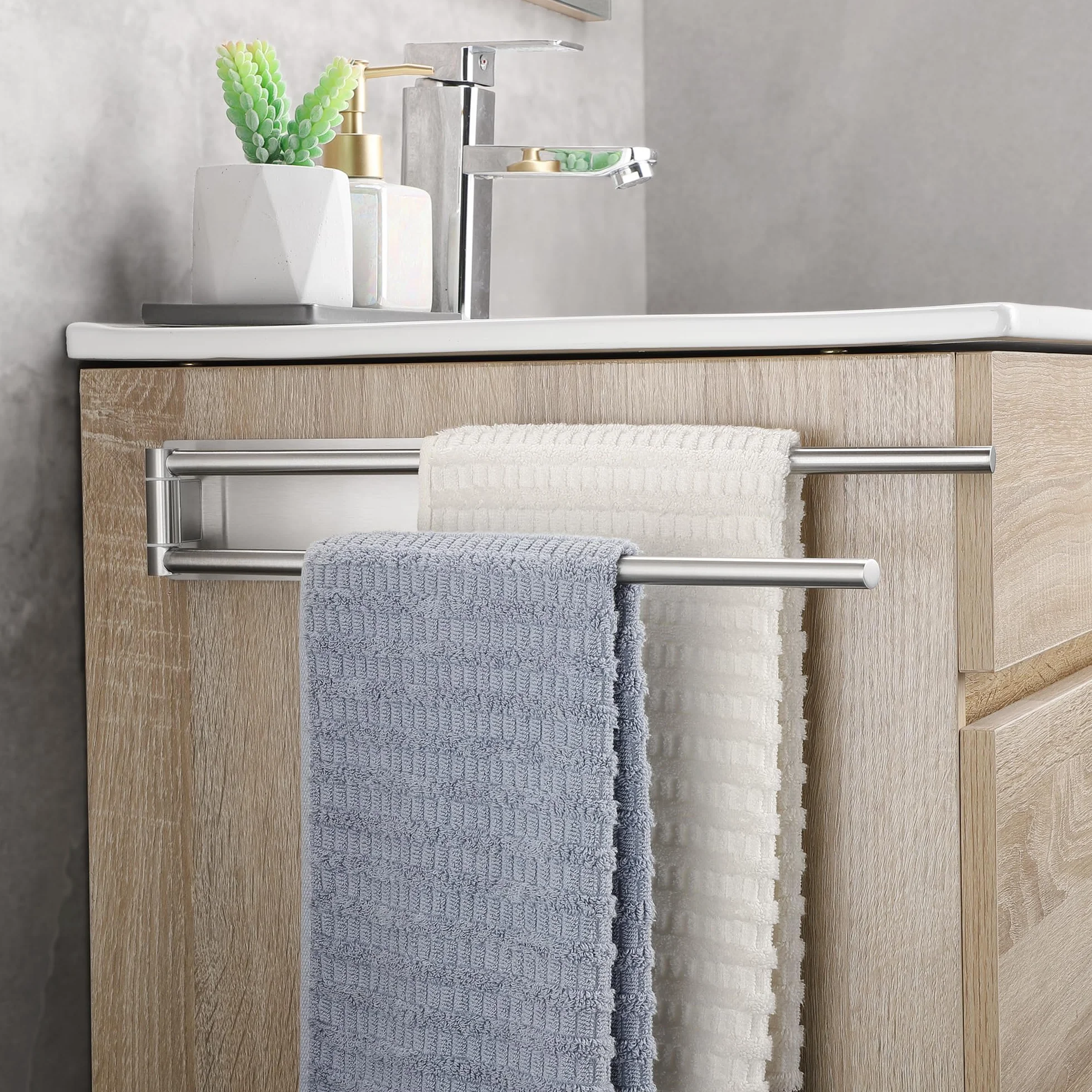 Porta Asciugamani Bagno Adesivo Argento Girevole 180° Acciaio Inox 304 Senza Foratura