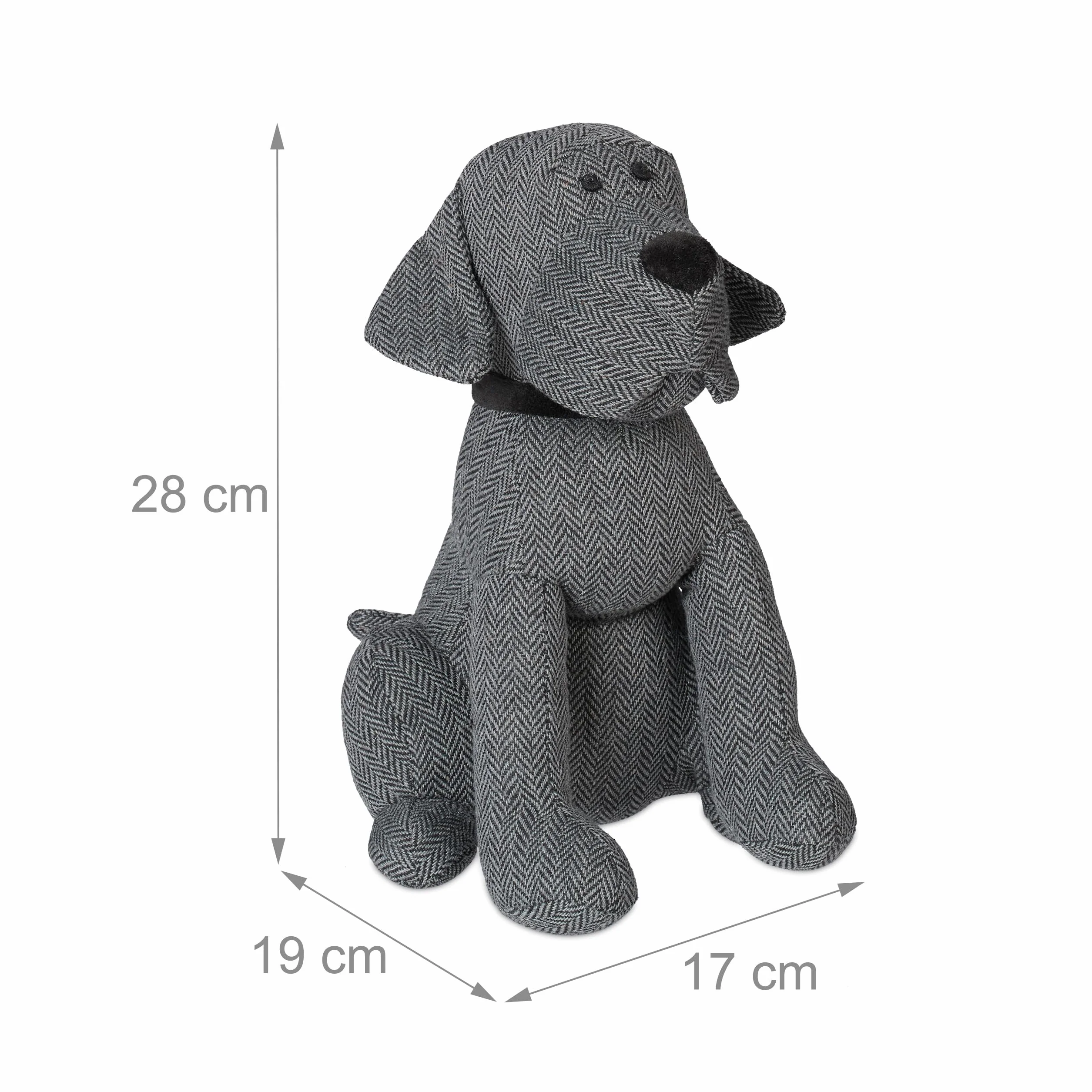 3x Cane Fermaporta, Blocca Porte Decorativo, da Pavimento, Imbottito, HLP: 28 x 17 x 19 cm, in Tessuto, Grigio