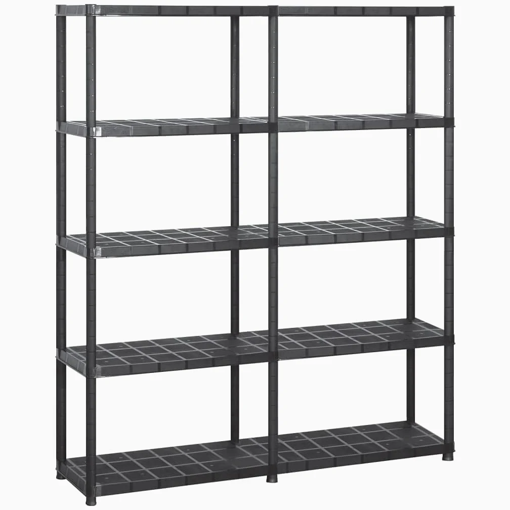 Scaffale portaoggetti a 5 ripiani nero 142 x 38 x 170 cm in plastica scaffale carico pesante, stoccaggio scaffalature supporto portaoggetti per cucina, soggiorno, garage, officina