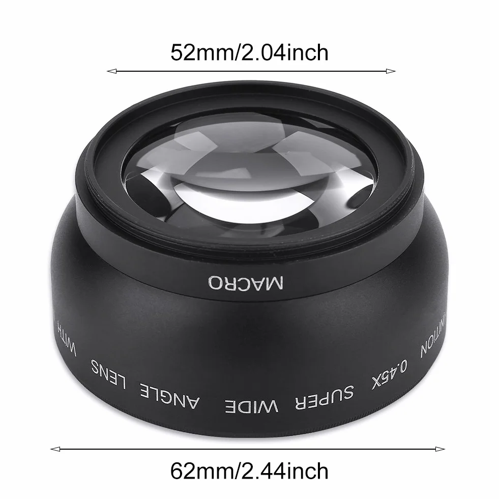 VBESTLIFE Kit obiettivo 52 mm 0,45 x grandangolare + macro, conversione universale per per per Camera
