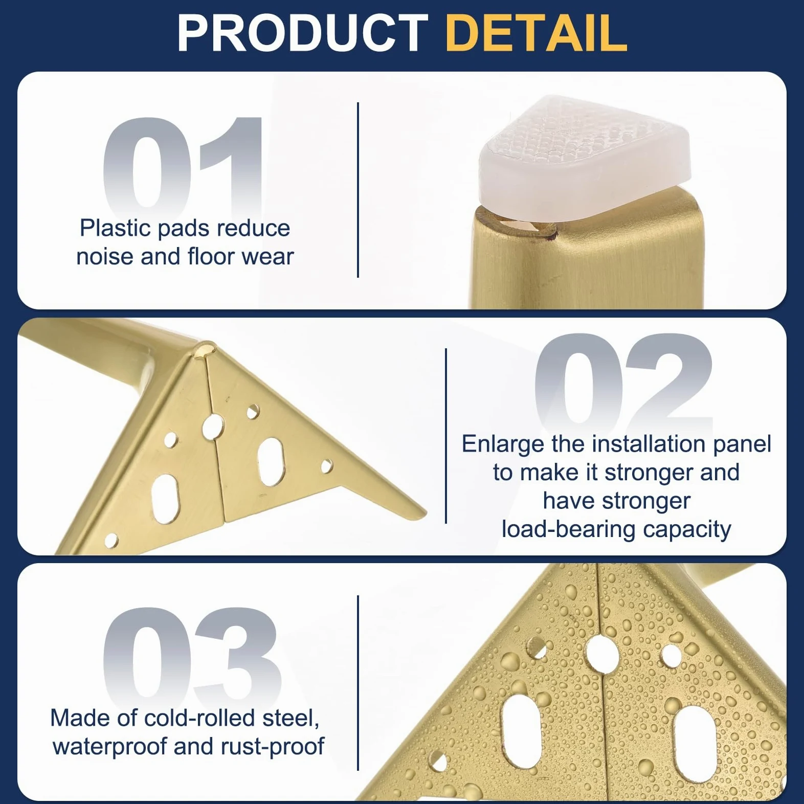 sourcing map 4 gambe per mobili in metallo, 11,9 cm (oro spazzolato) | Triangolari, resistenti, piedini per mobili, gambe di ricambio fai da te per letto, tavolo, armadio, divano sedia