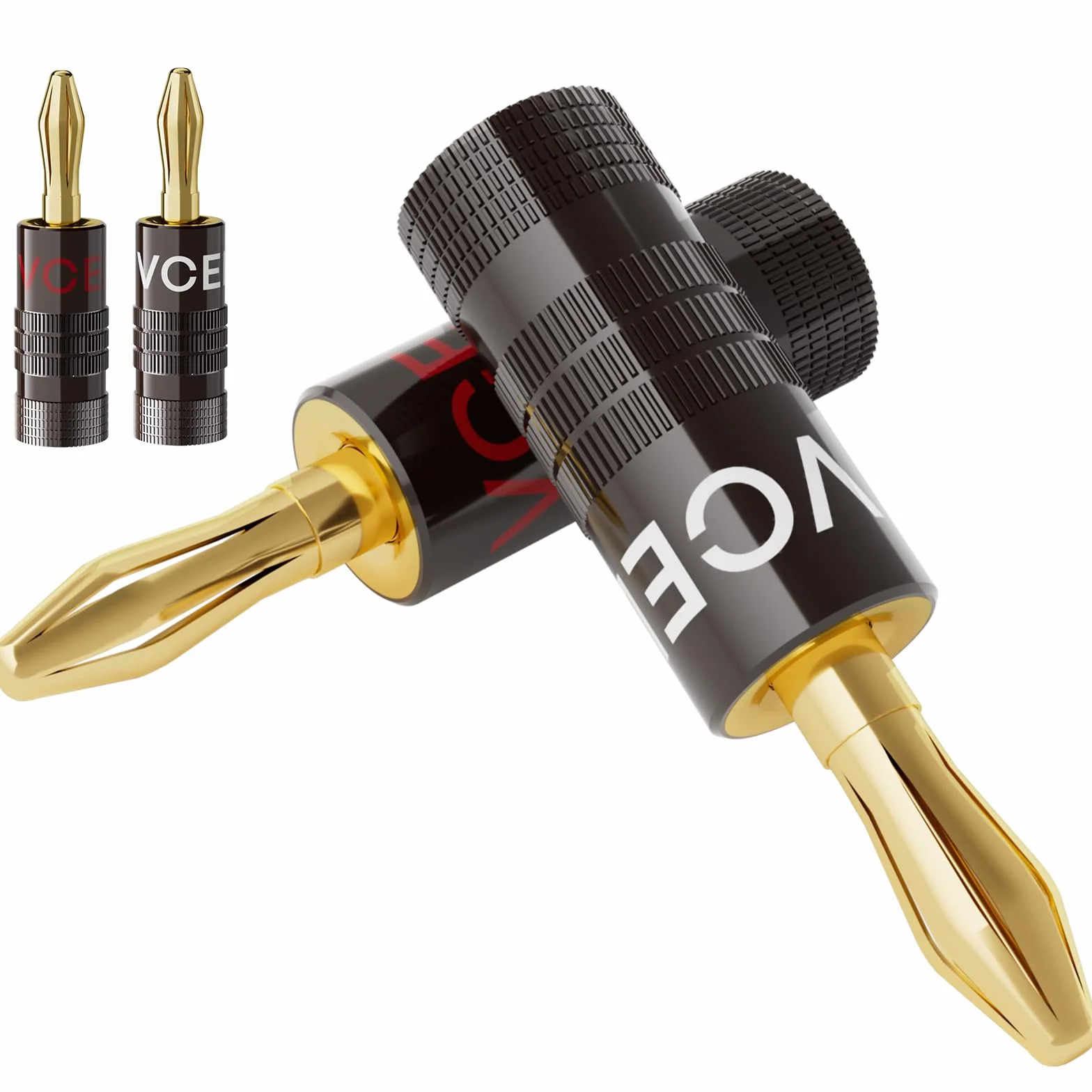VCELINK 4mm Connettori a Banana, Placcate in oro 24K Connettori Banane Hifi a Doppia Vite per Fili da 12-18 AWG, Piastra a muro, Amplificatore, Home Theater, 4 Pezzie
