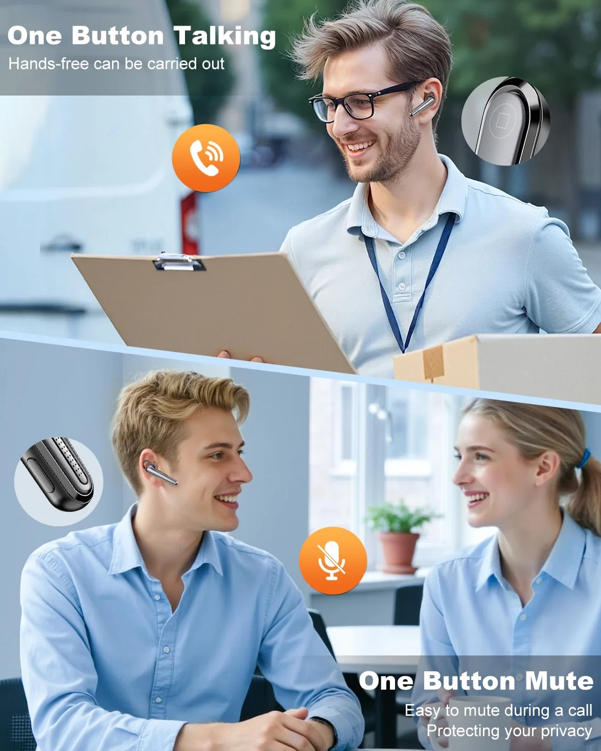 New Bee Auricolare Bluetooth Vivavoce V5.1 con 50 ore di conversazione, auricolare vivavoce ultraleggero con cancellazione ENC a doppio microfono, connessione a doppio dispositivo per la guida/lavoro