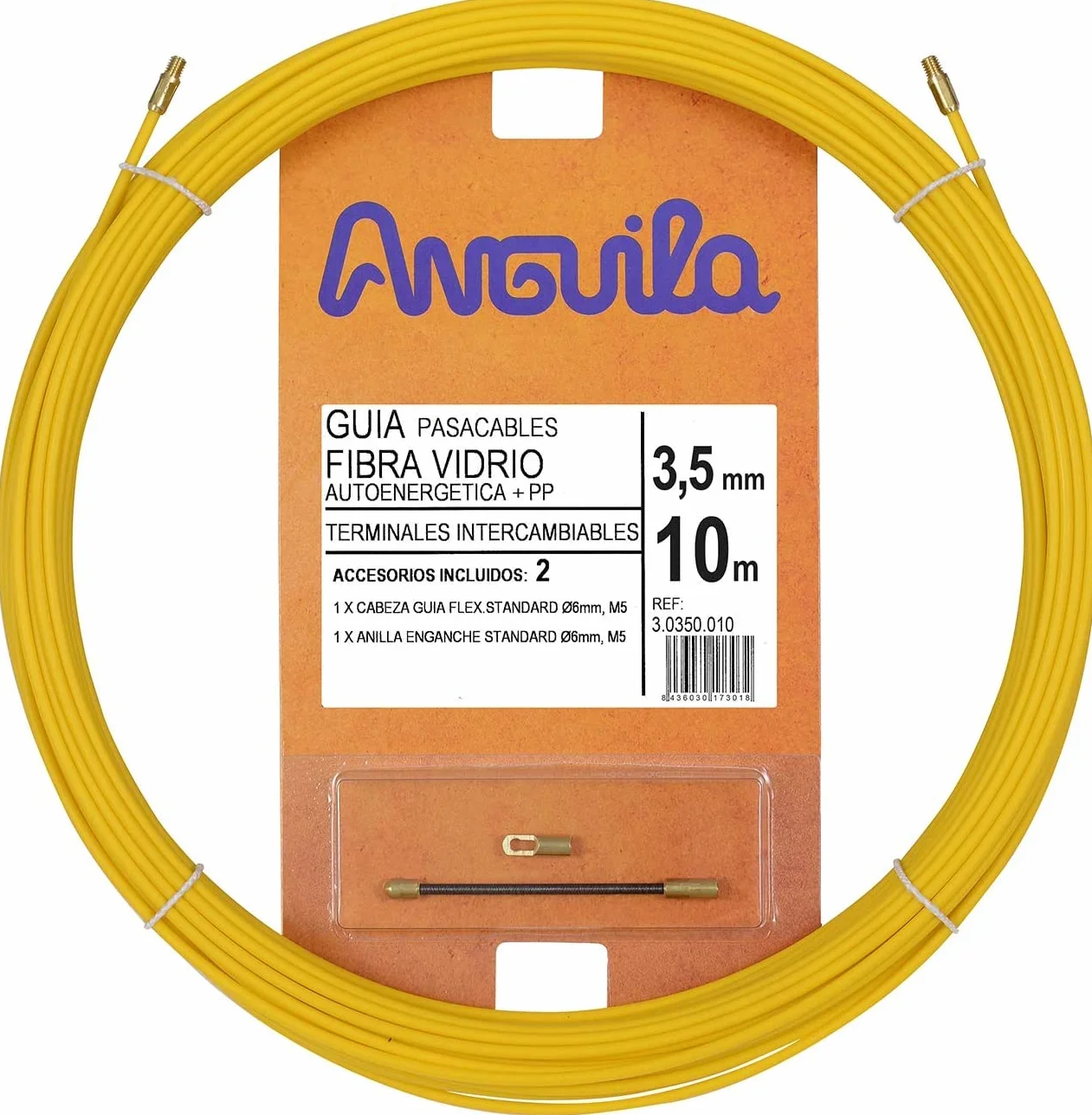 Anguila | Guida Passacavi | Fibra di Vetro Rinforzata + Propilene | Terminali Intercambiabili | Colore Giallo | Diametro 3,5 mm | 10 metri