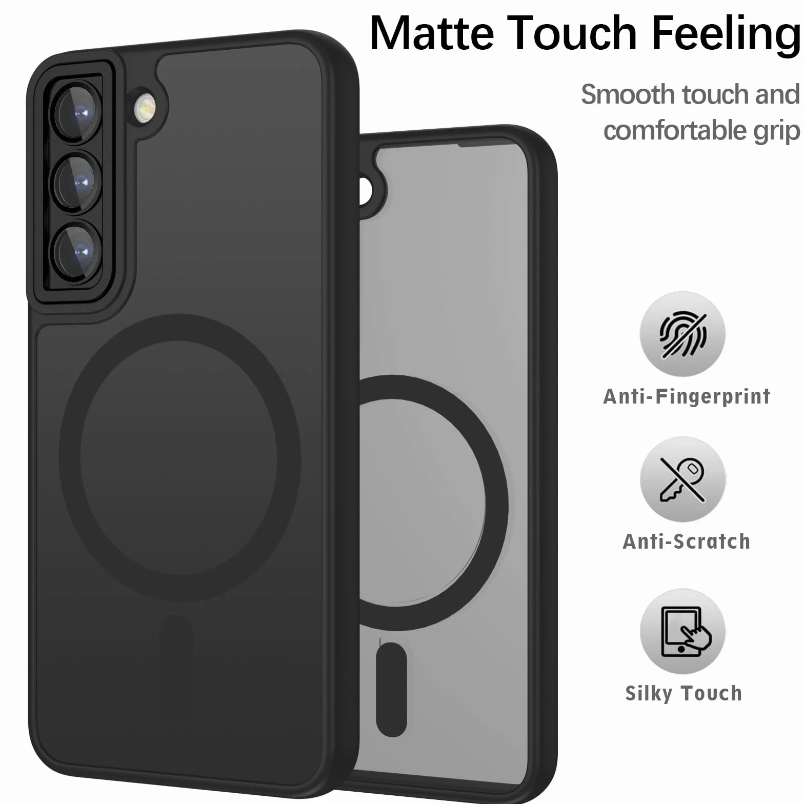 Cover Magnetica per Samsung Galaxy S22 Compatibile con MagSafe, Custodia per Samsung Galaxy S22 Traslucida Opaca Case Ultra-Sottile Resistente ai Graffi, Nero