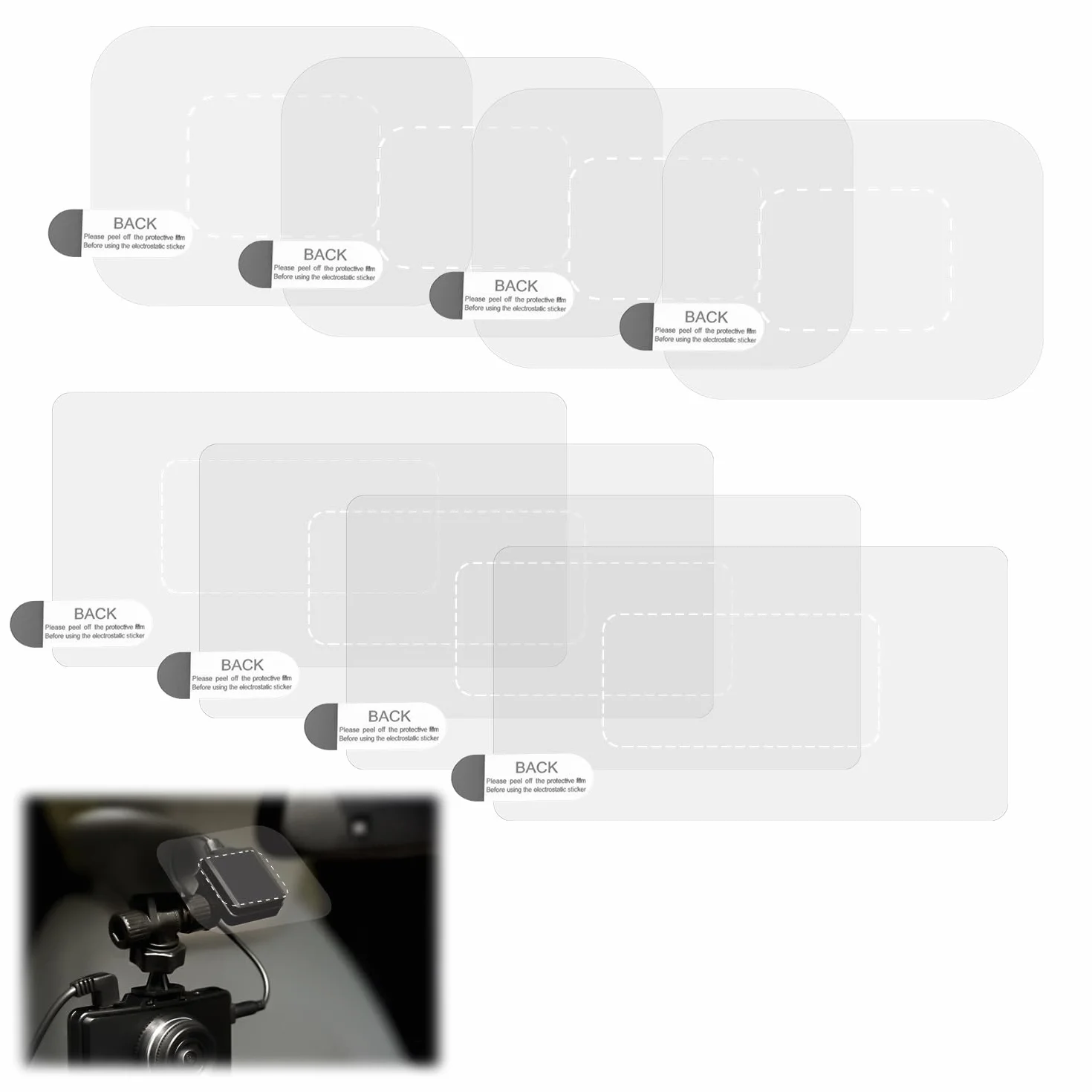 8pz Adesivi per Dashcam per Parabrezza, Adesivo Elettrostatico Trasparente Pellicola Antistatica Dashcam Resistente alle Intemperie Pellicola Elettrostatica per Il Montaggio della Dash Cam