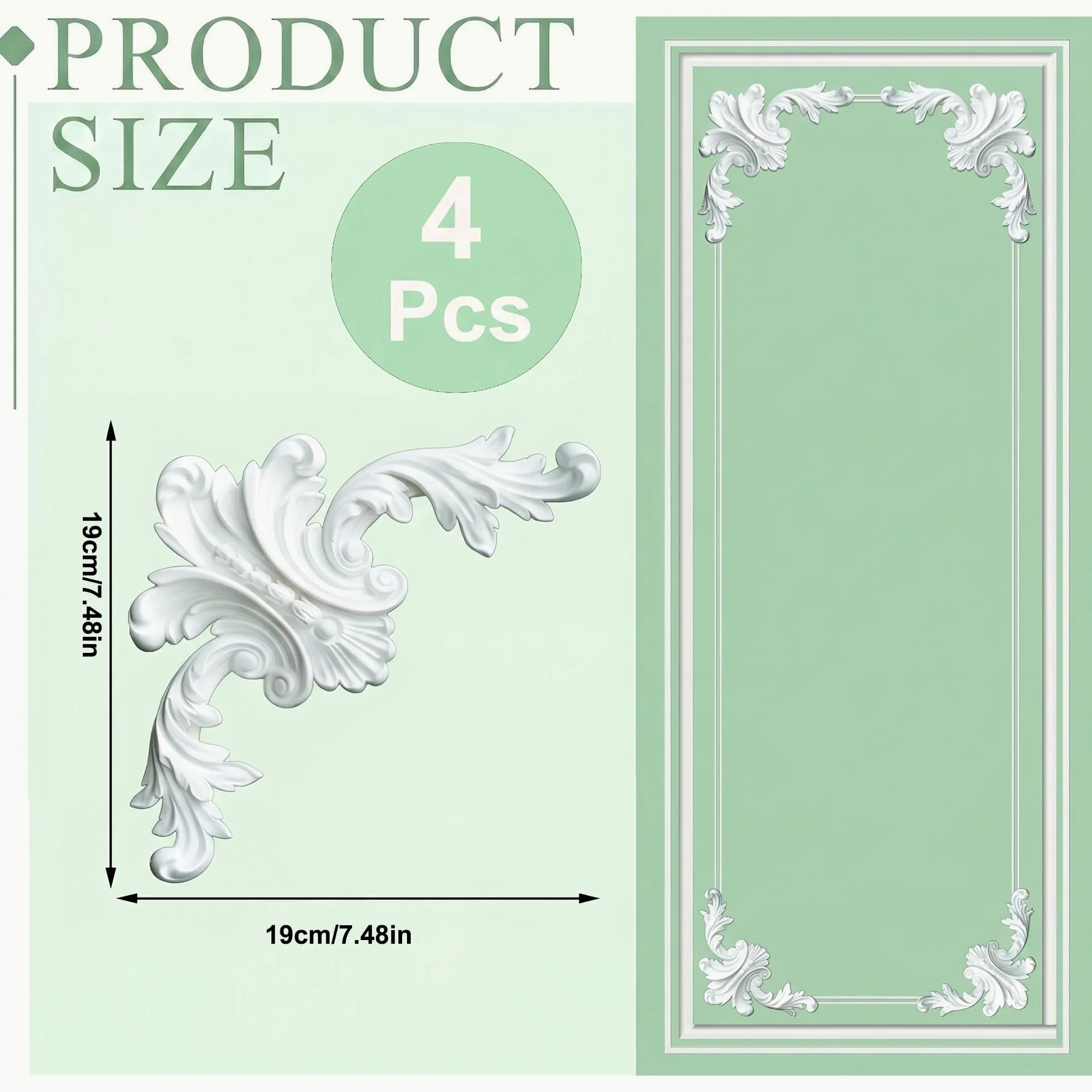 4 PCS Angolari Decorativi per Pareti E Soffitti in PU Modanature Angolari 3D con Decorazioni Floreali Profili Decorativi Verniciabili per Cornici E Angoli Elegante Finitura