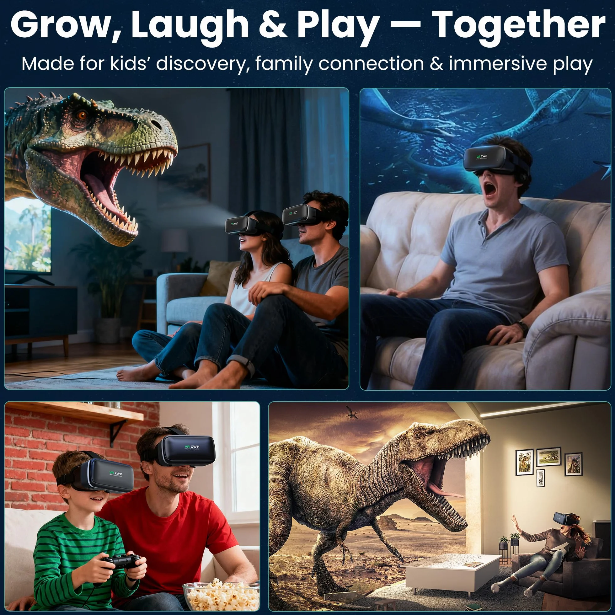 XWP Visore VR, Occhiali di Realtà Virtuale 3D con Lenti HD Anti-Luce Blu per Film e Giochi su Smartphone, Compatibile con Smartphone iOS/Android (4.7–6.8"), Regalo di Natale per Amici e Famiglie