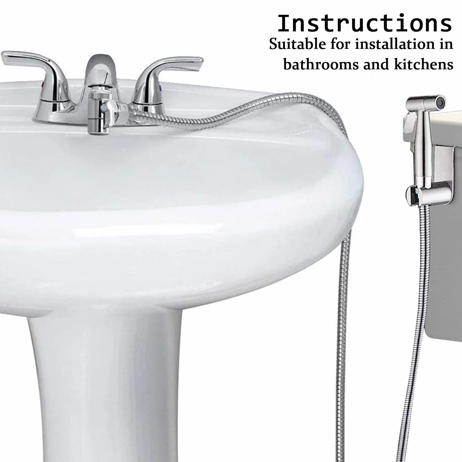 Bidet Portatile Kit Acciaio Inossidabile WC Doccia Deviatore 2 Vie Tubo 1,5m Supporto Doccetta