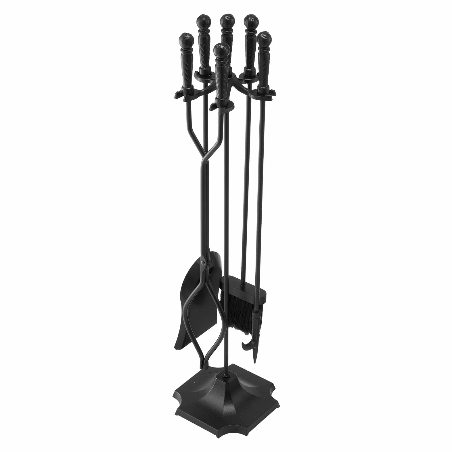 VEVOR Set di Attrezzi per Camino, 5 Pezzi, con Supporto a Cinque Punte, Pinze, Paletta per Cenere, Spazzola, Attizzatoio per Caminetto, Accessori per Camino in Ferro Battuto per Falò, Nero