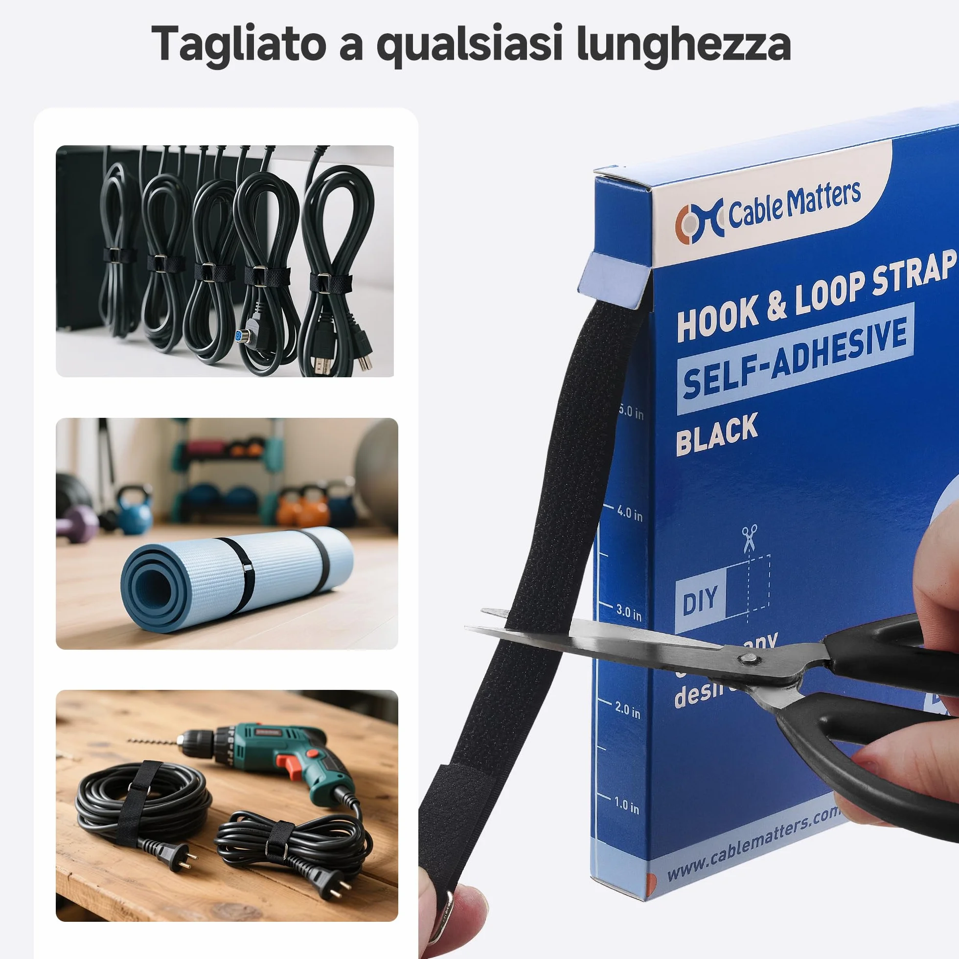 Cable Matters Cinghie a strappo con fibbia, rotolo da 9 m, 45 fibbie, larghe 15 mm, nero